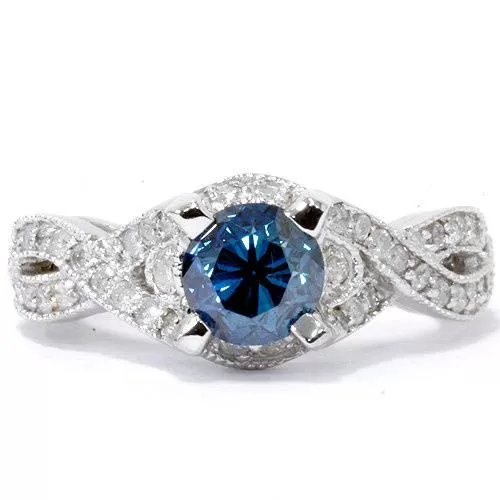 1 1/2ct Blue Diamond Vintage Infinity Engagement Ring 14K White Gold