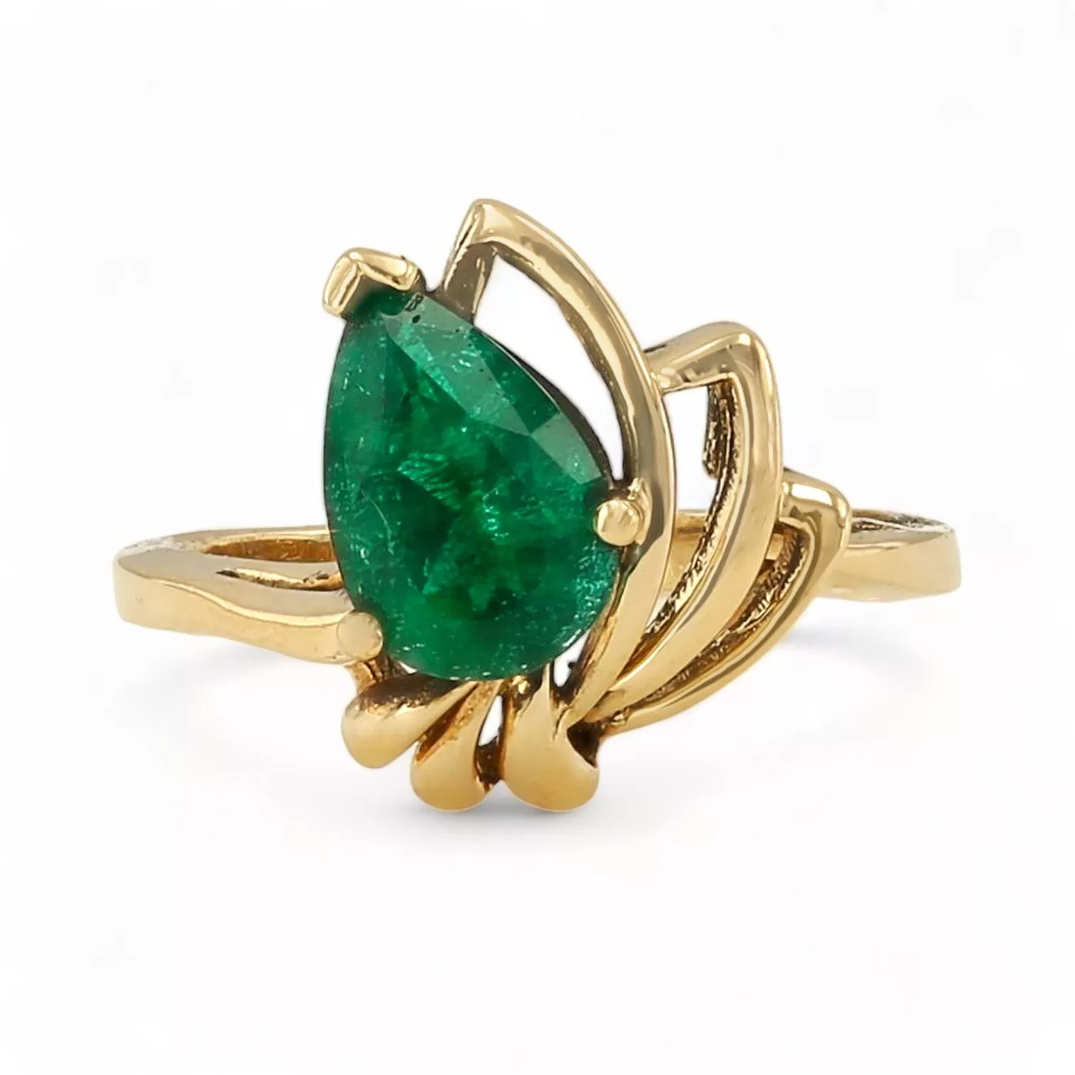 10K yellow gold half petal 0.50 CT natural emerald ring-M8754