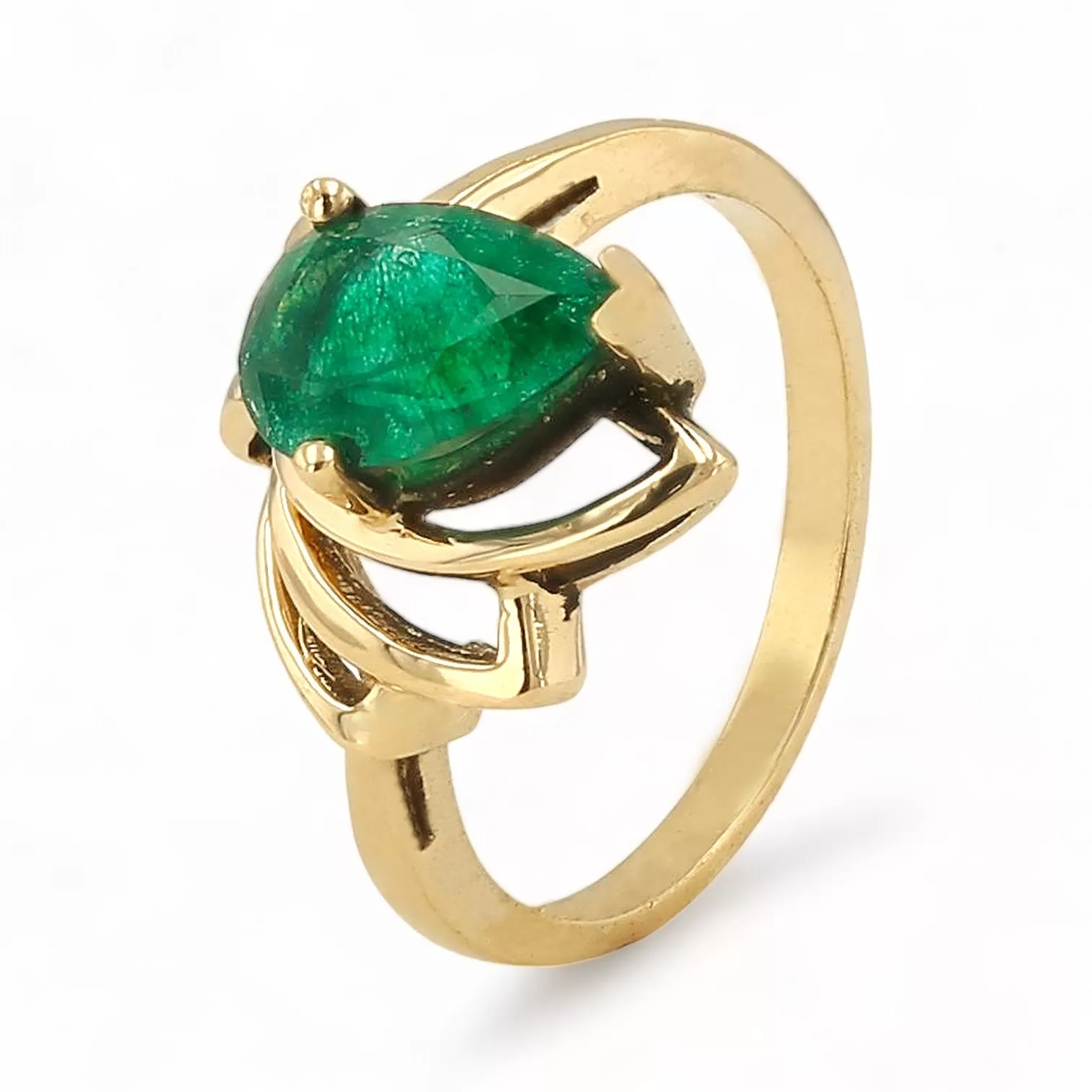 10K yellow gold half petal 0.50 CT natural emerald ring-M8754