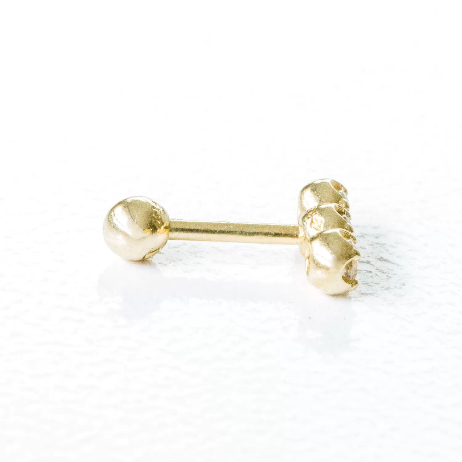 14k Gold Cubic Three Ball Pendant Barbell Ear Stud Piercing