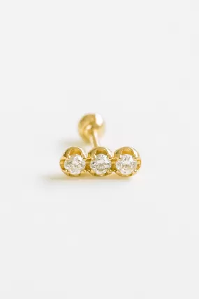 14k Gold Cubic Three Ball Pendant Barbell Ear Stud Piercing