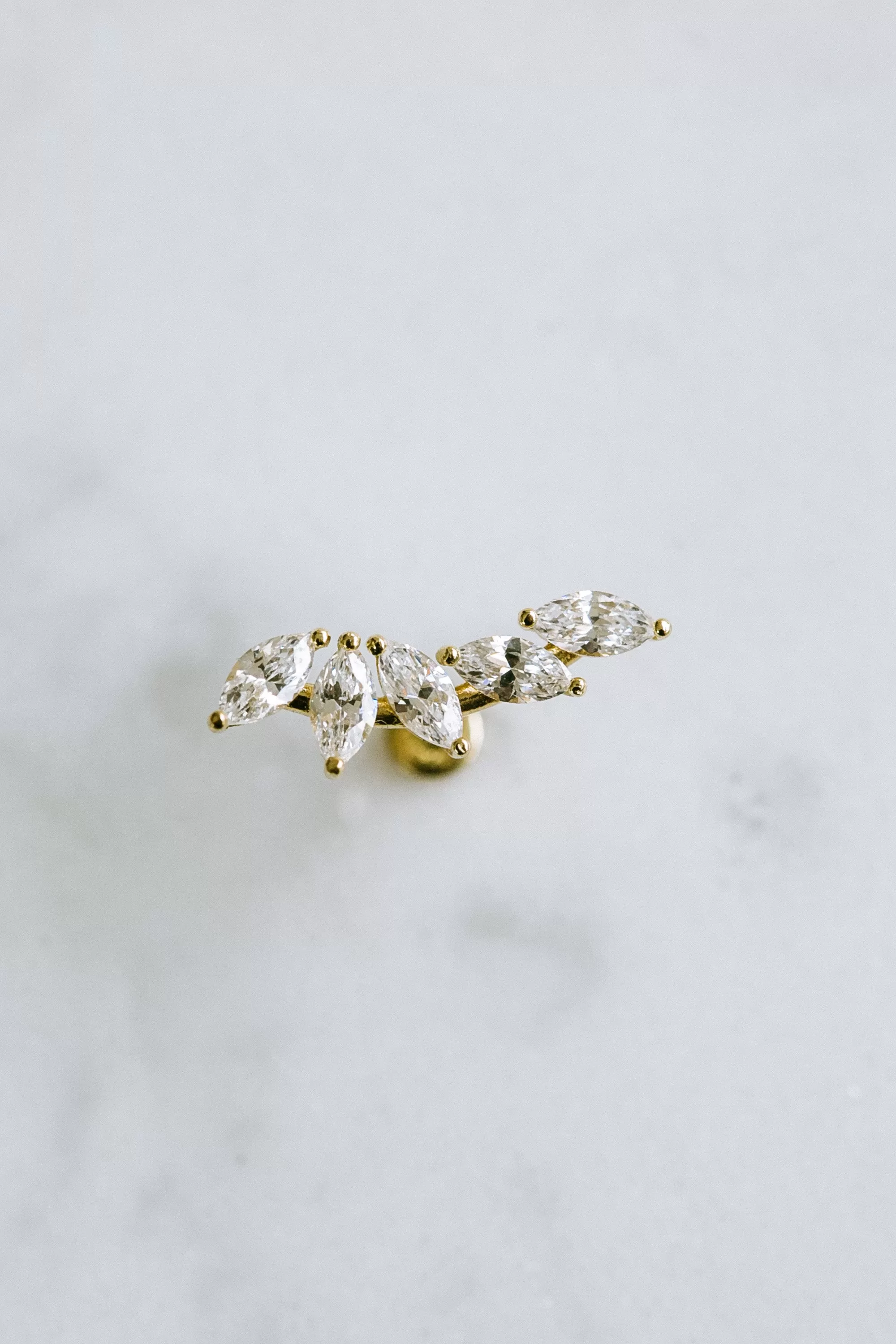 14k Gold Cz Feather Wing Internally Threaded Labret