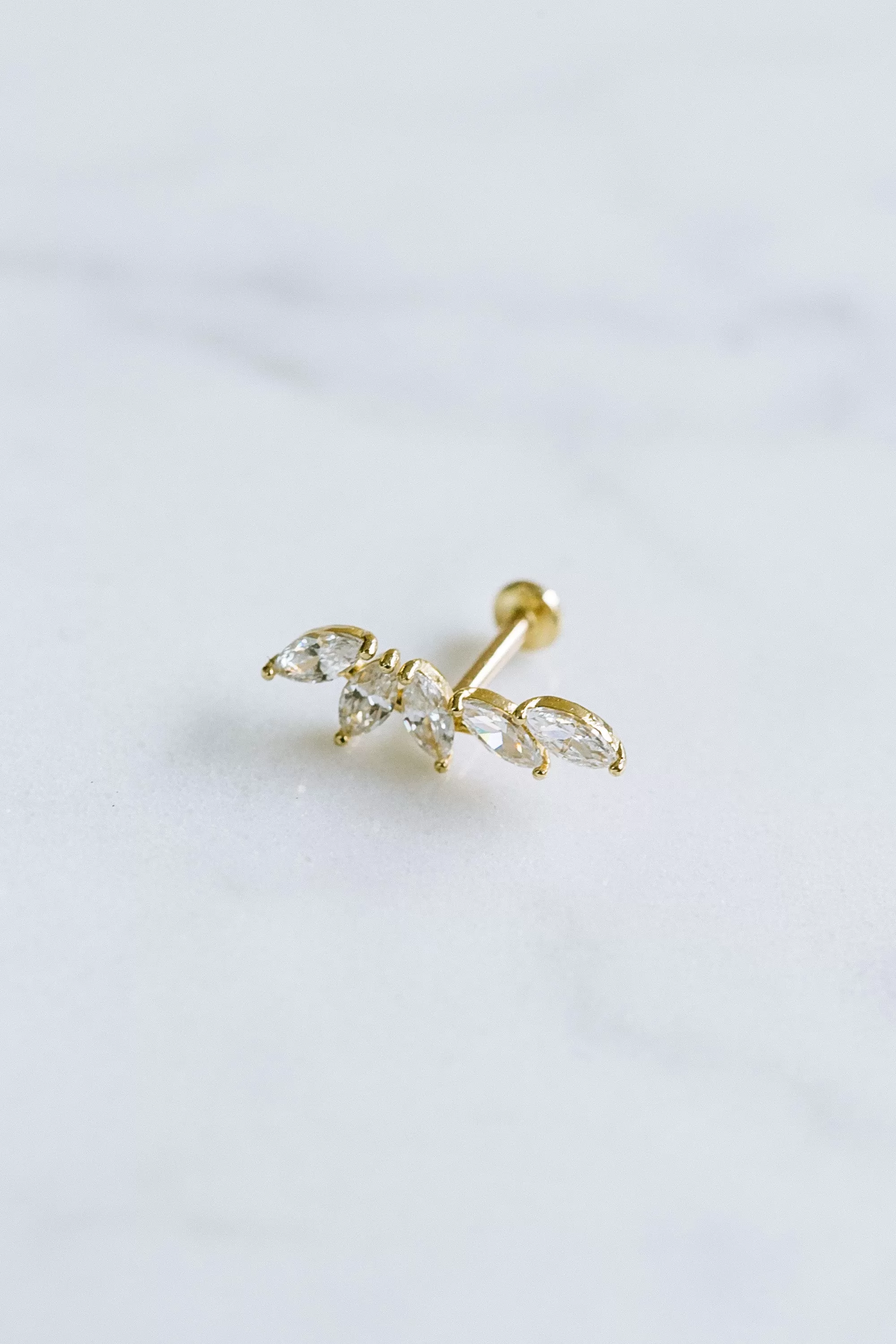 14k Gold Cz Feather Wing Internally Threaded Labret