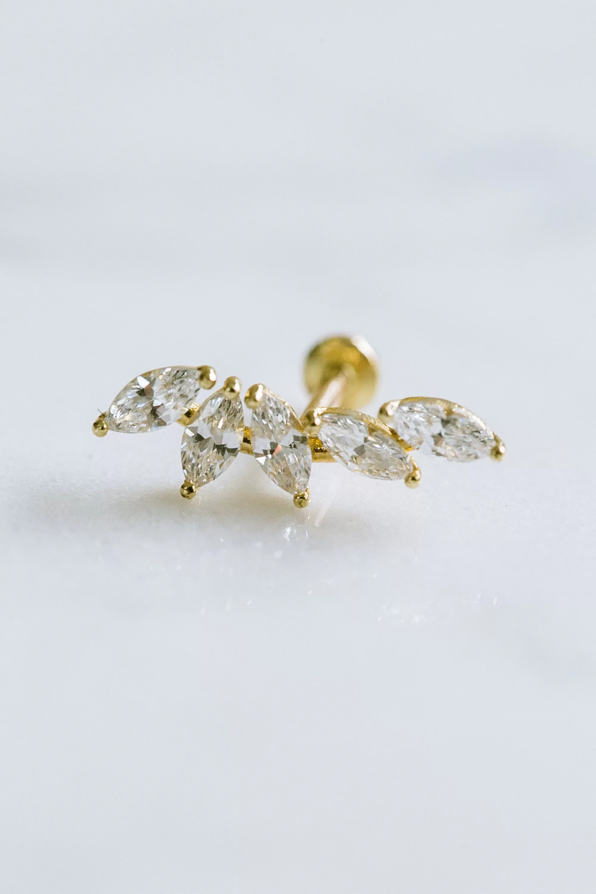 14k Gold Cz Feather Wing Internally Threaded Labret