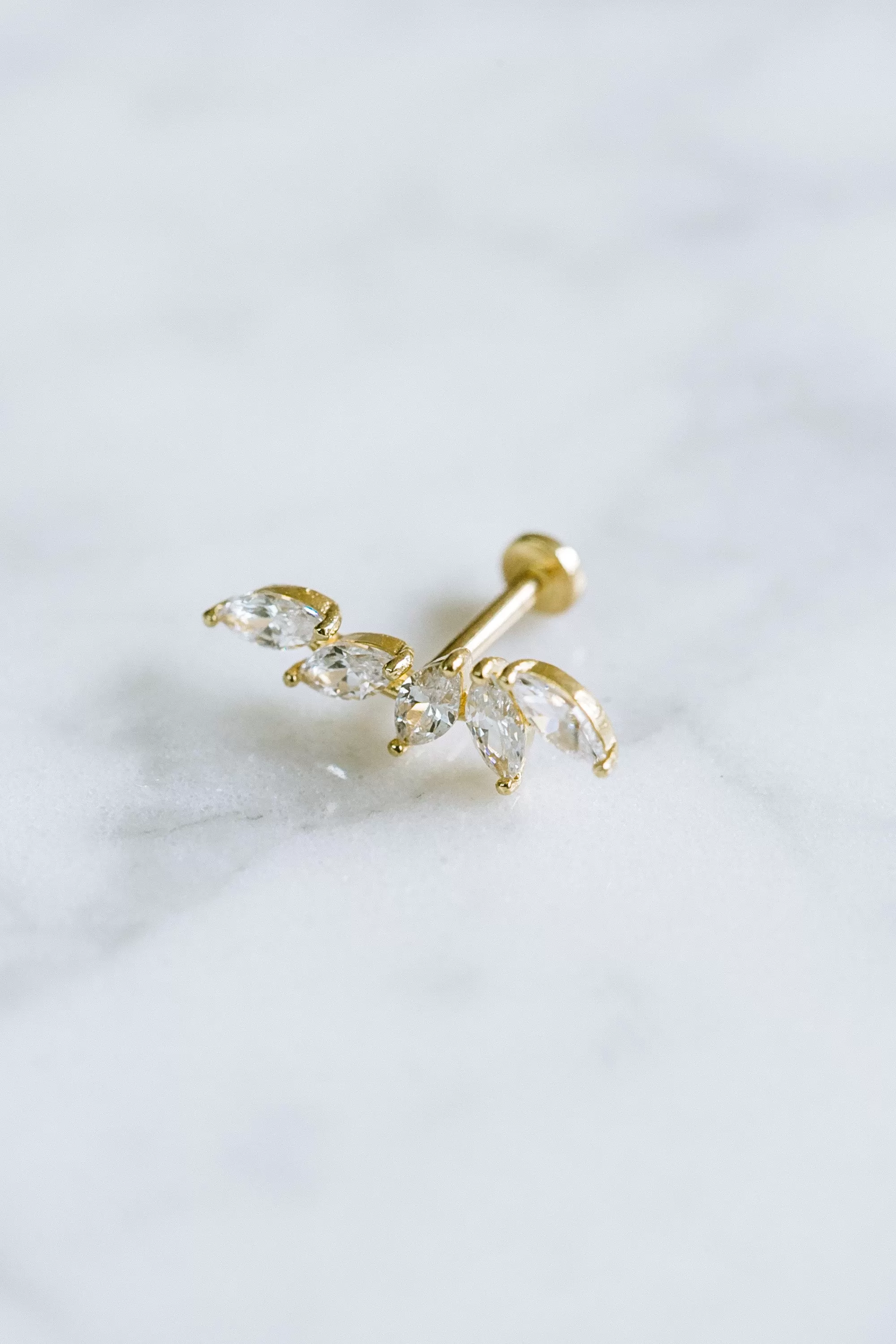 14k Gold Cz Feather Wing Internally Threaded Labret