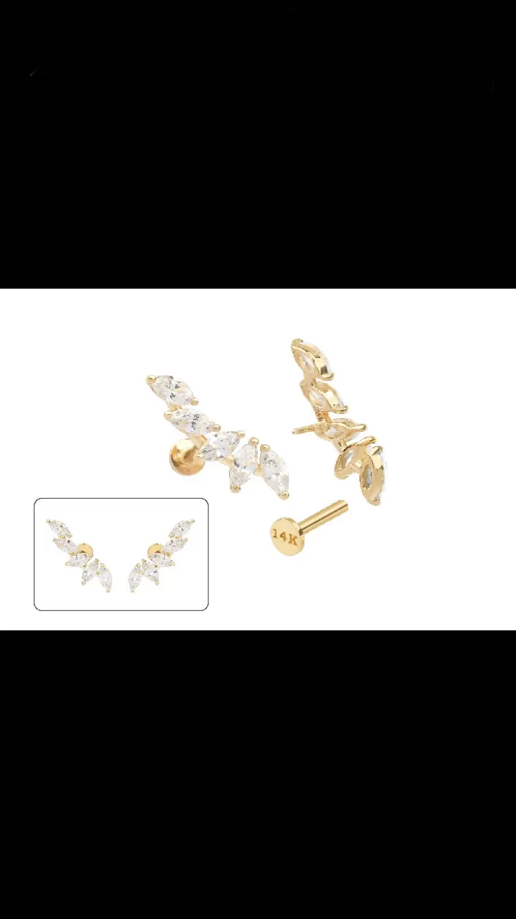 14k Gold Cz Feather Wing Internally Threaded Labret