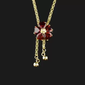 14K Gold Diamond Garnet Flower Necklace