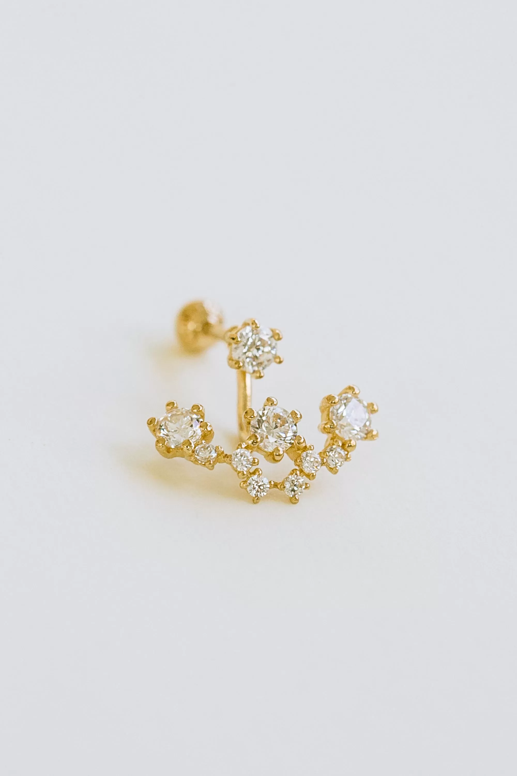 14k Gold Four Dangling Cubic Pendant Barbell Ear Stud Piercing