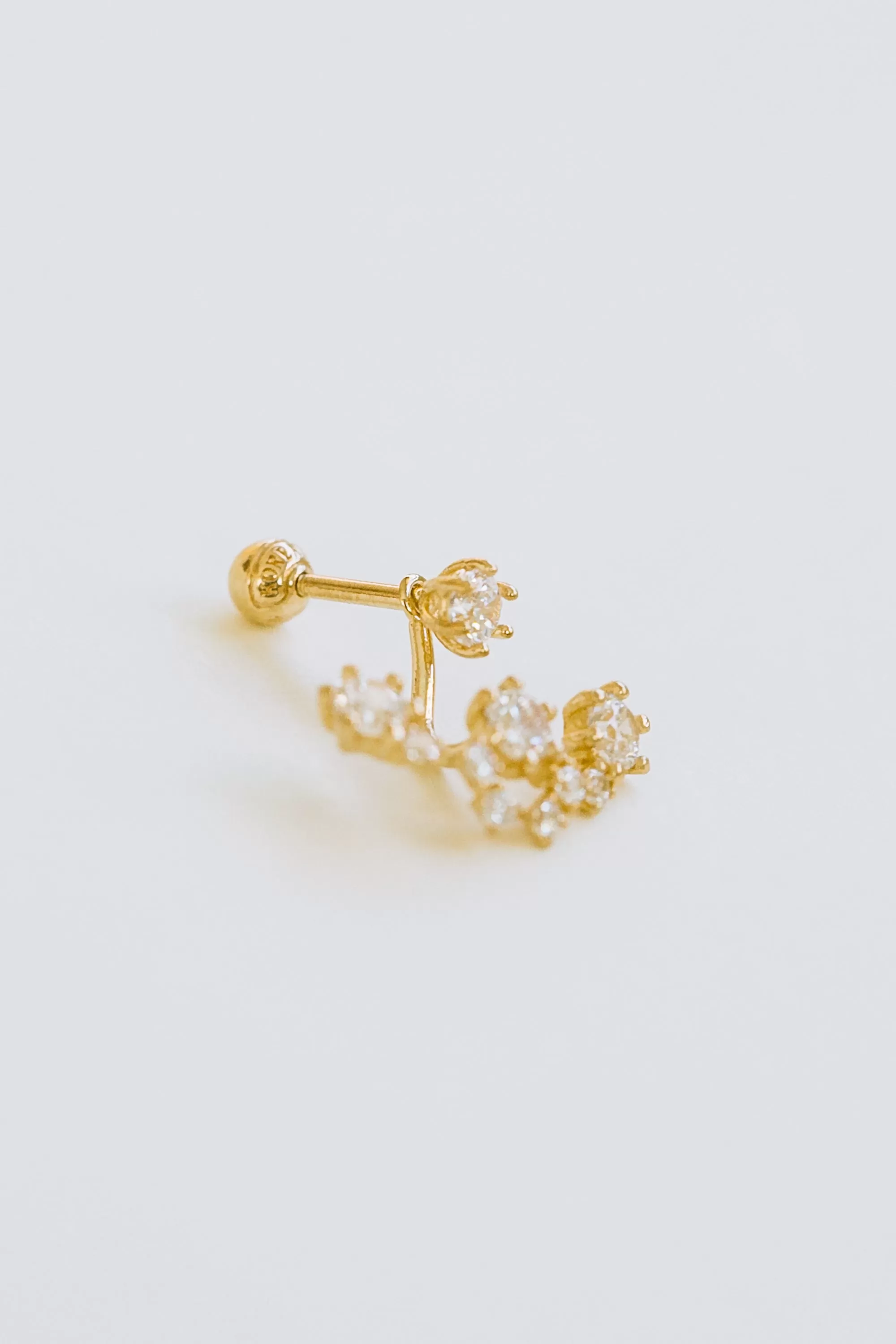 14k Gold Four Dangling Cubic Pendant Barbell Ear Stud Piercing