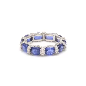 14K or 18K Gold Blue Sapphire and Pave 360 Diamond Eternity Band