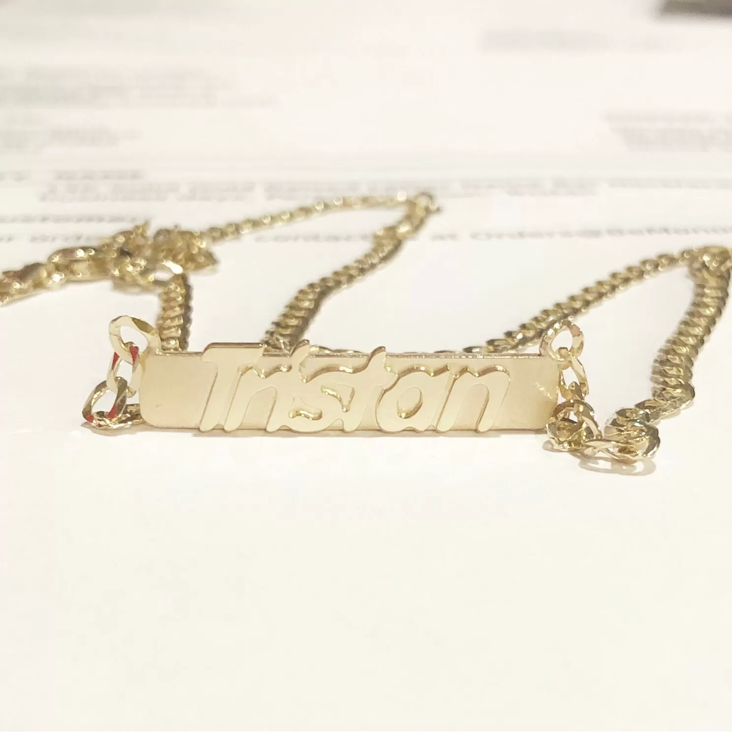 14K Solid Gold Raised Letter Name Bar Necklace