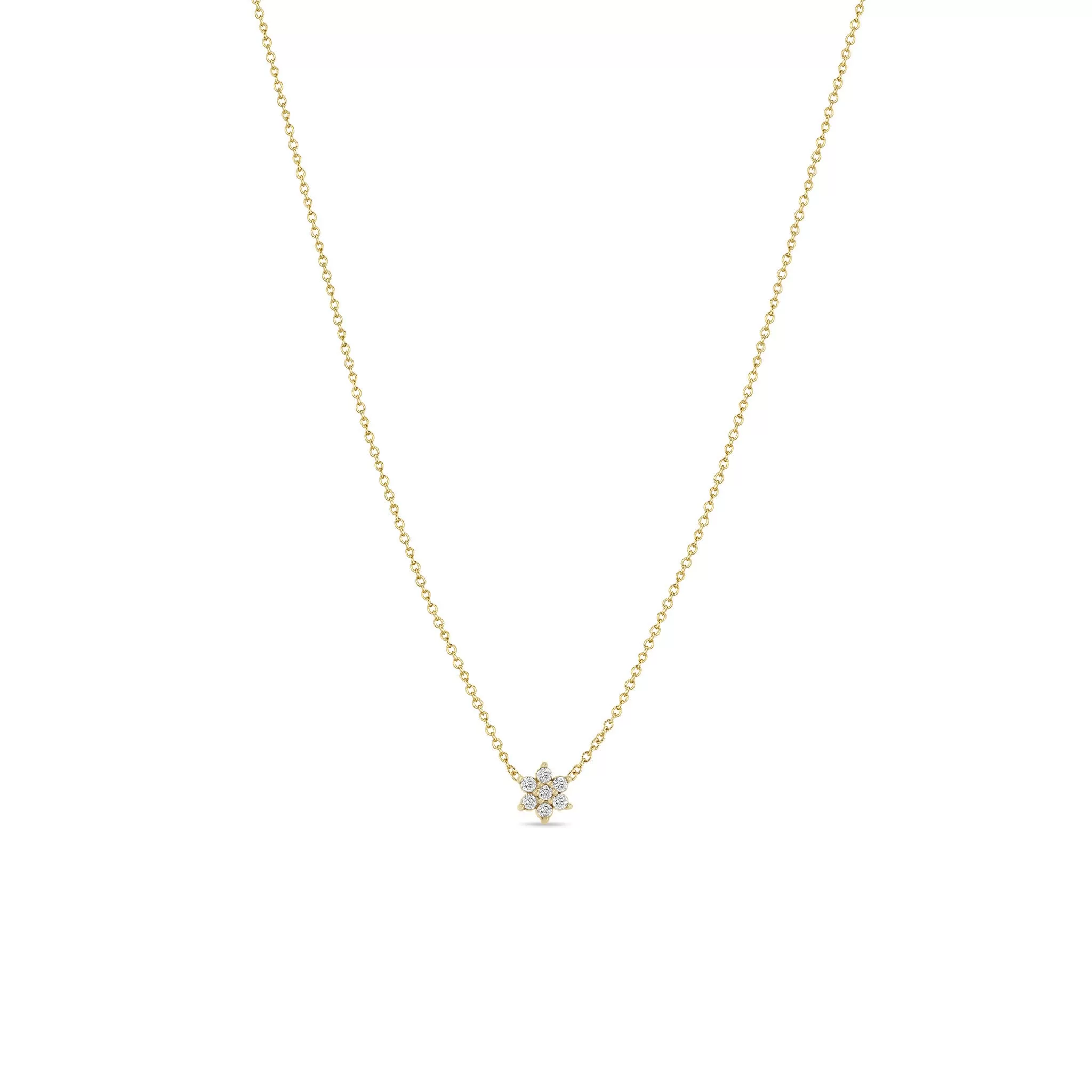 14k Tiny Prong Diamond Flower Necklace