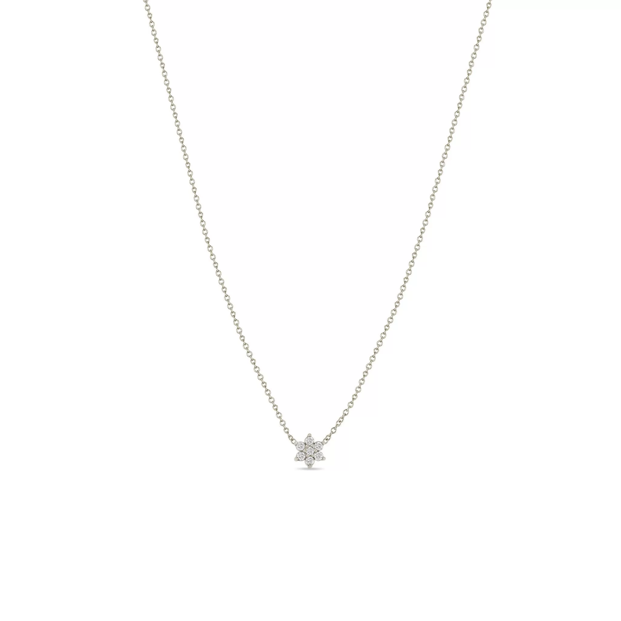 14k Tiny Prong Diamond Flower Necklace