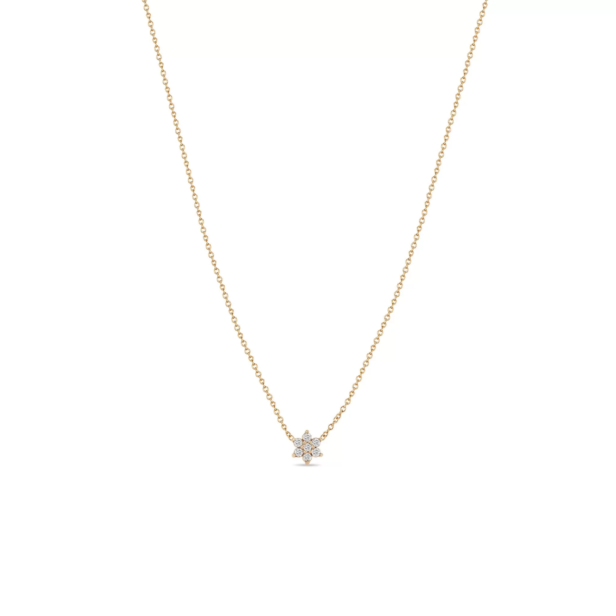 14k Tiny Prong Diamond Flower Necklace