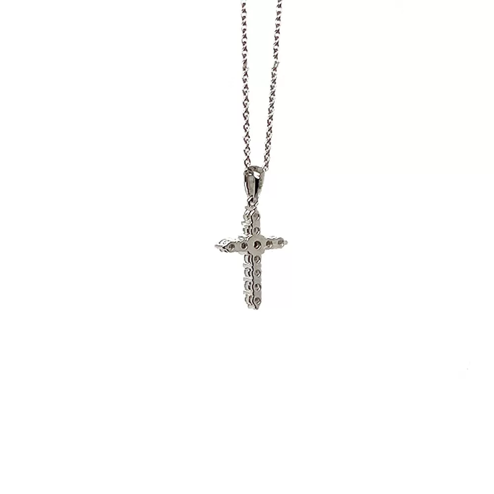 14K White Gold 11 Stones Diamond Cross Pendant