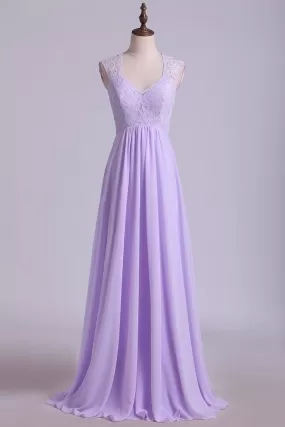 2024 Bridesmaid Dresses V-Neck A Line Floor Length Lace & PM5JQ55T