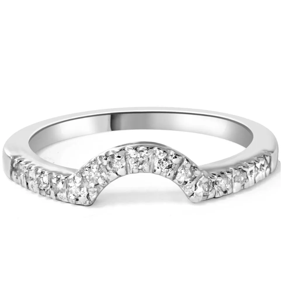 .25CT Curved Diamond Notched Wedding Ring Enhancer 10K White Gold