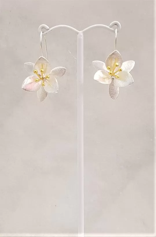 6 Petal Flower 2 Tone Earrings