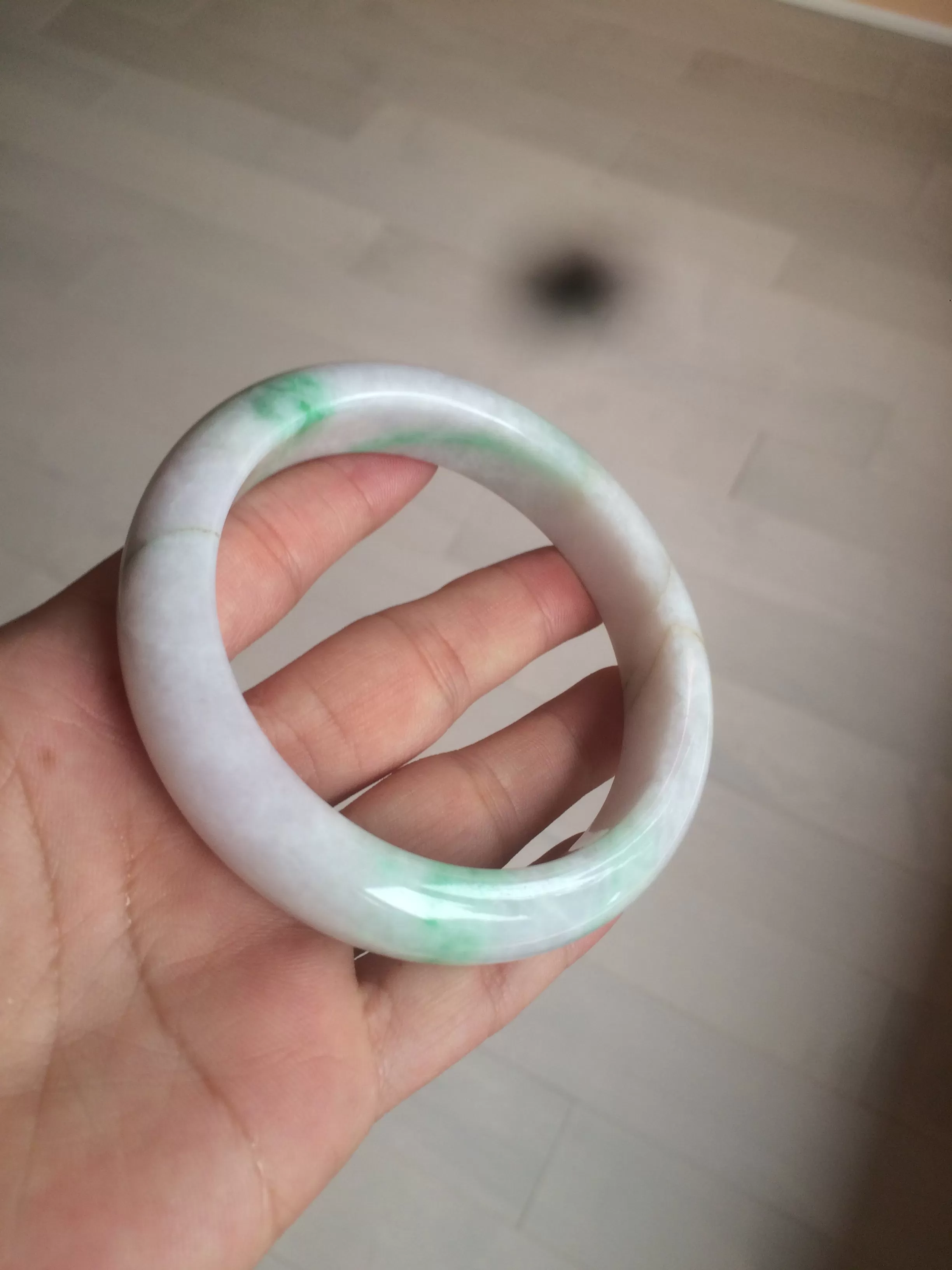 61.8 mm certified type A 100% Natural sunny green/purple/white Jadeite Jade bangle AX103-5428