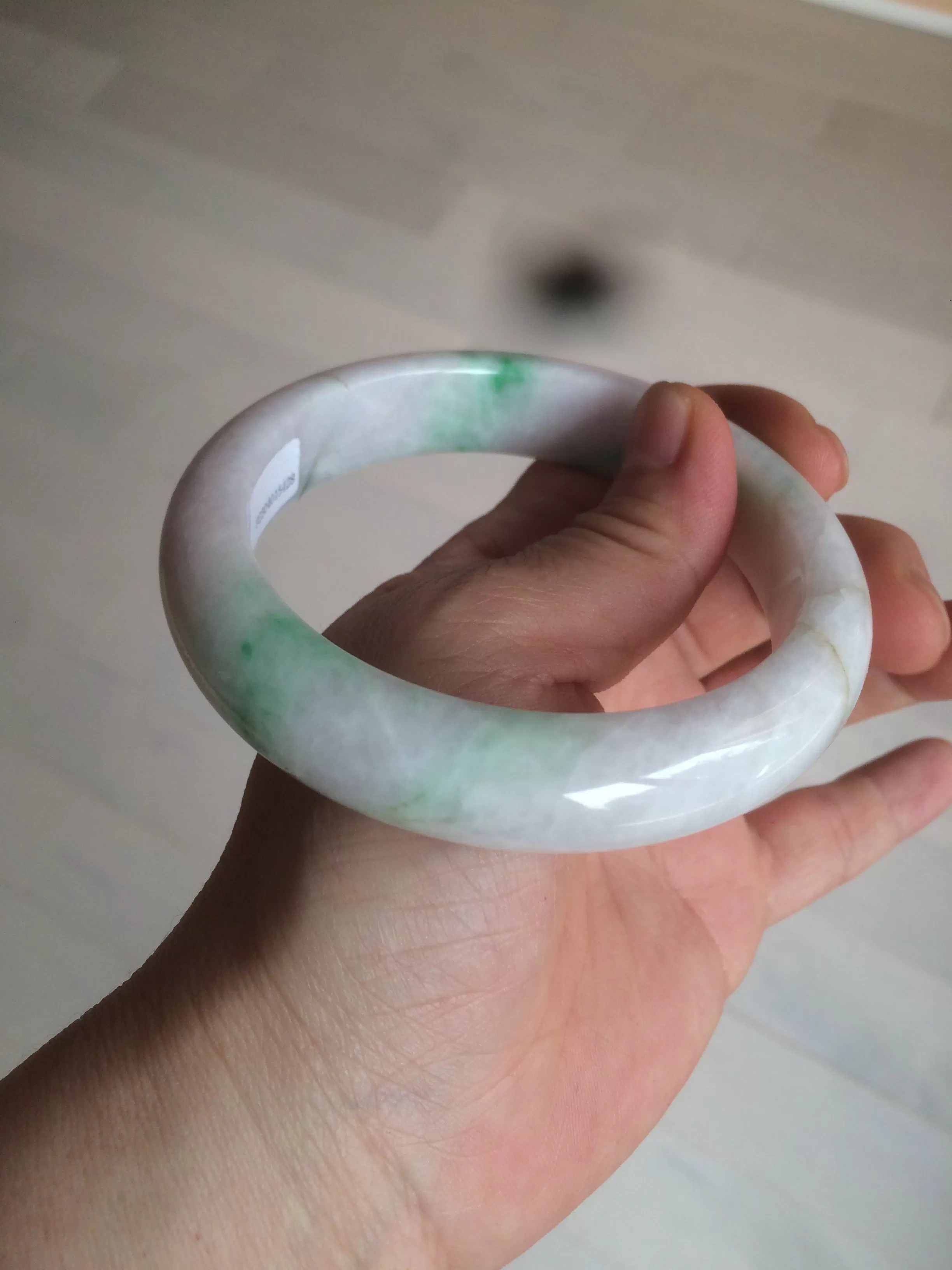 61.8 mm certified type A 100% Natural sunny green/purple/white Jadeite Jade bangle AX103-5428