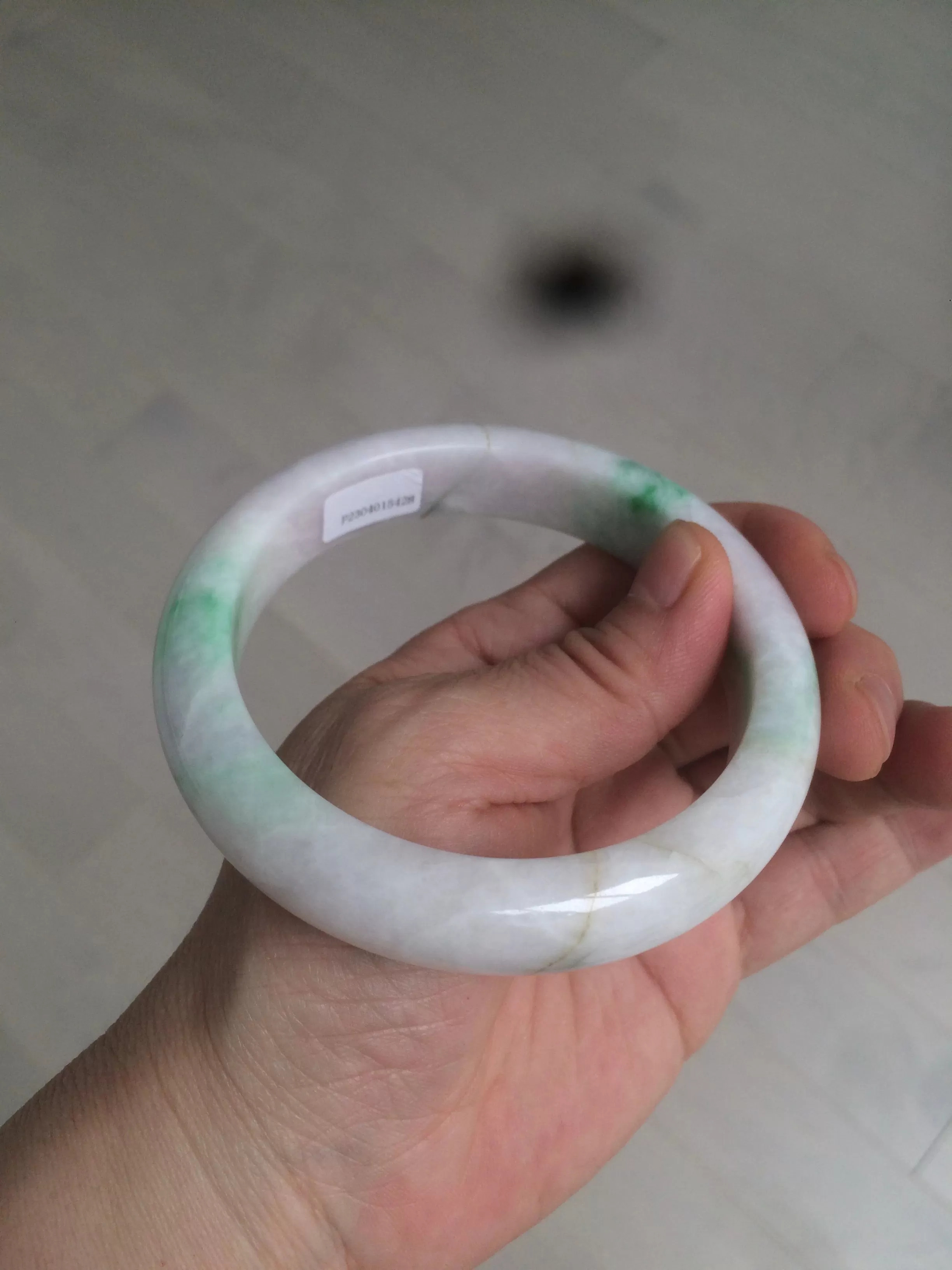 61.8 mm certified type A 100% Natural sunny green/purple/white Jadeite Jade bangle AX103-5428