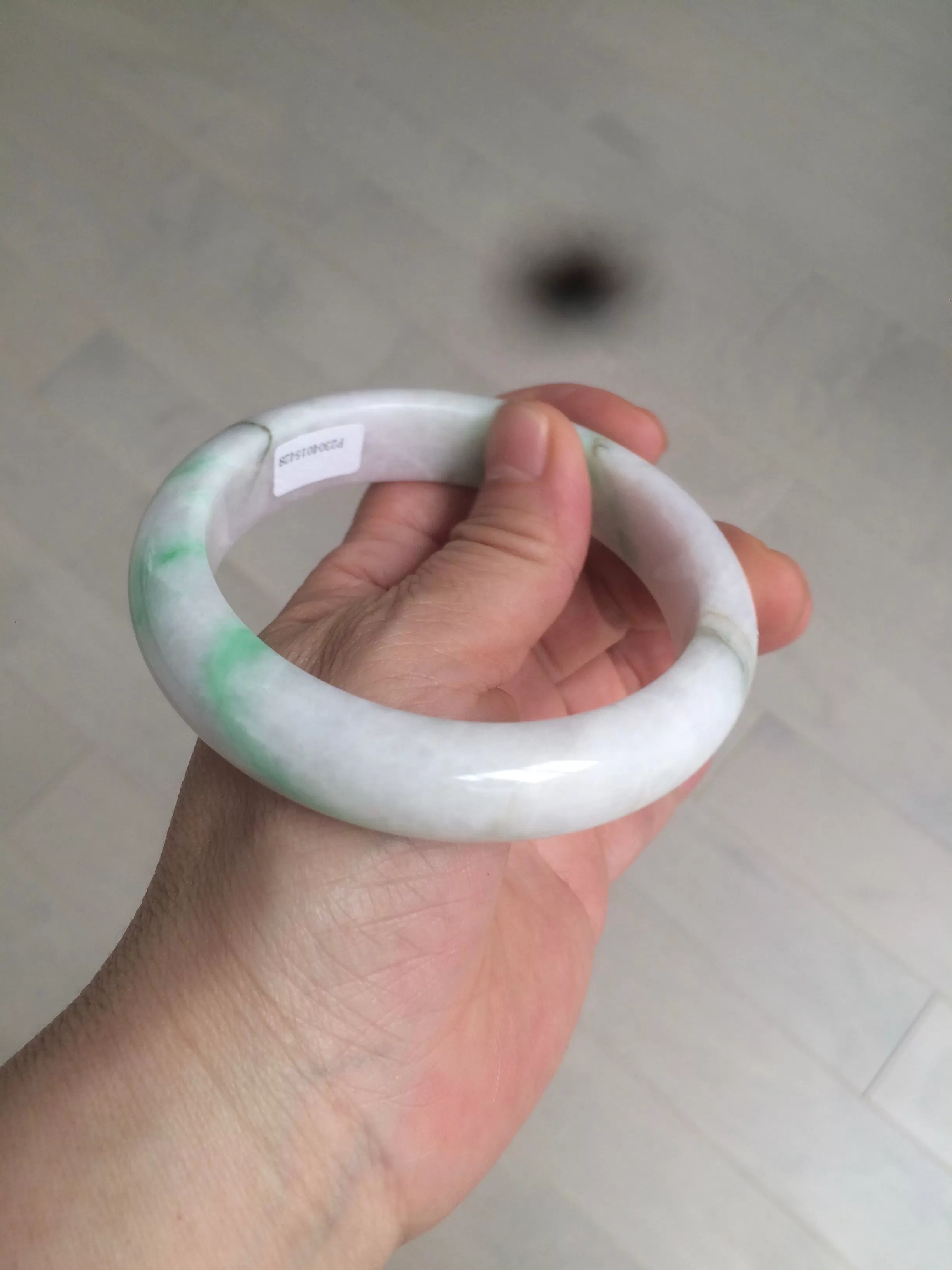 61.8 mm certified type A 100% Natural sunny green/purple/white Jadeite Jade bangle AX103-5428