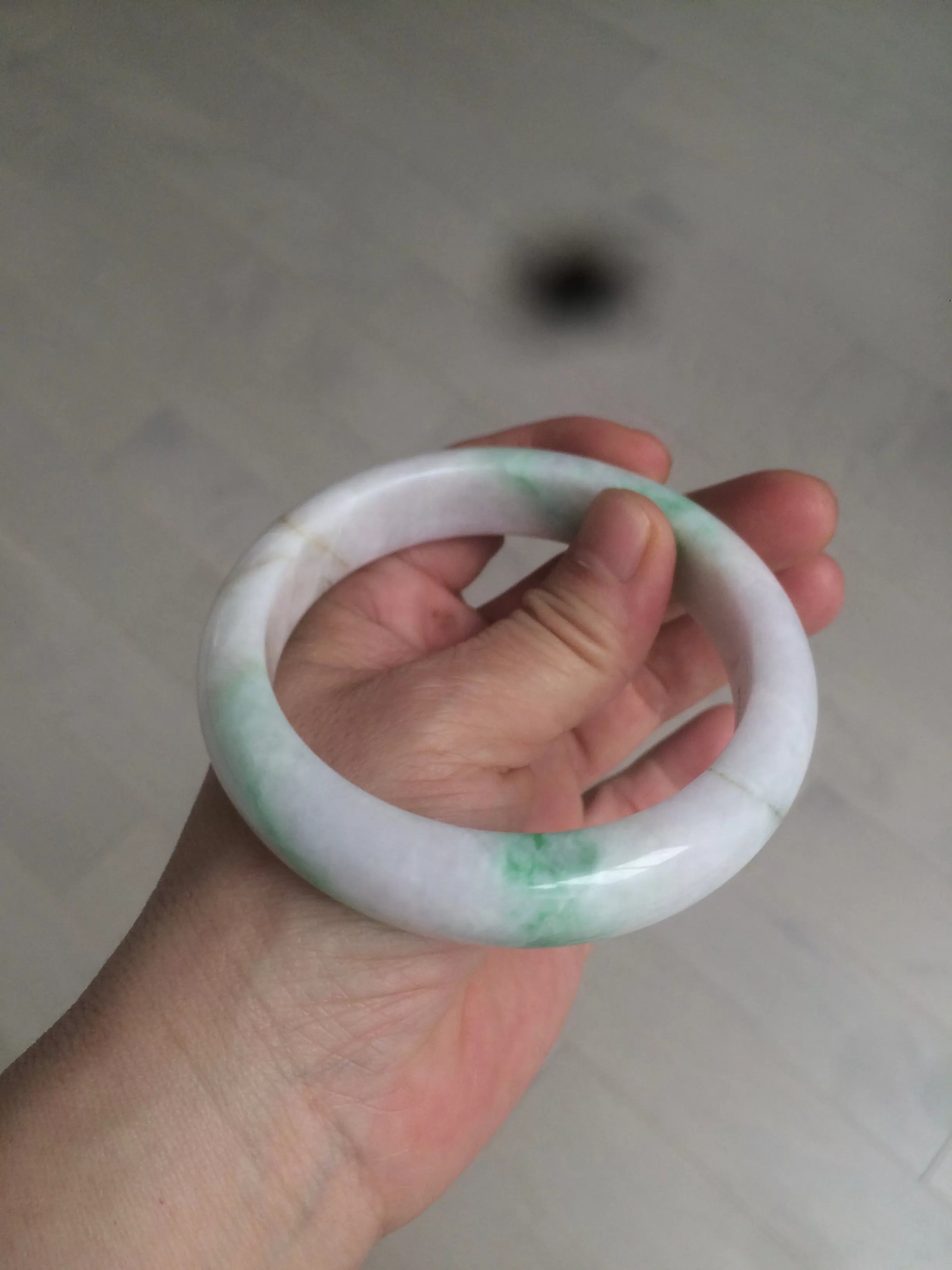 61.8 mm certified type A 100% Natural sunny green/purple/white Jadeite Jade bangle AX103-5428