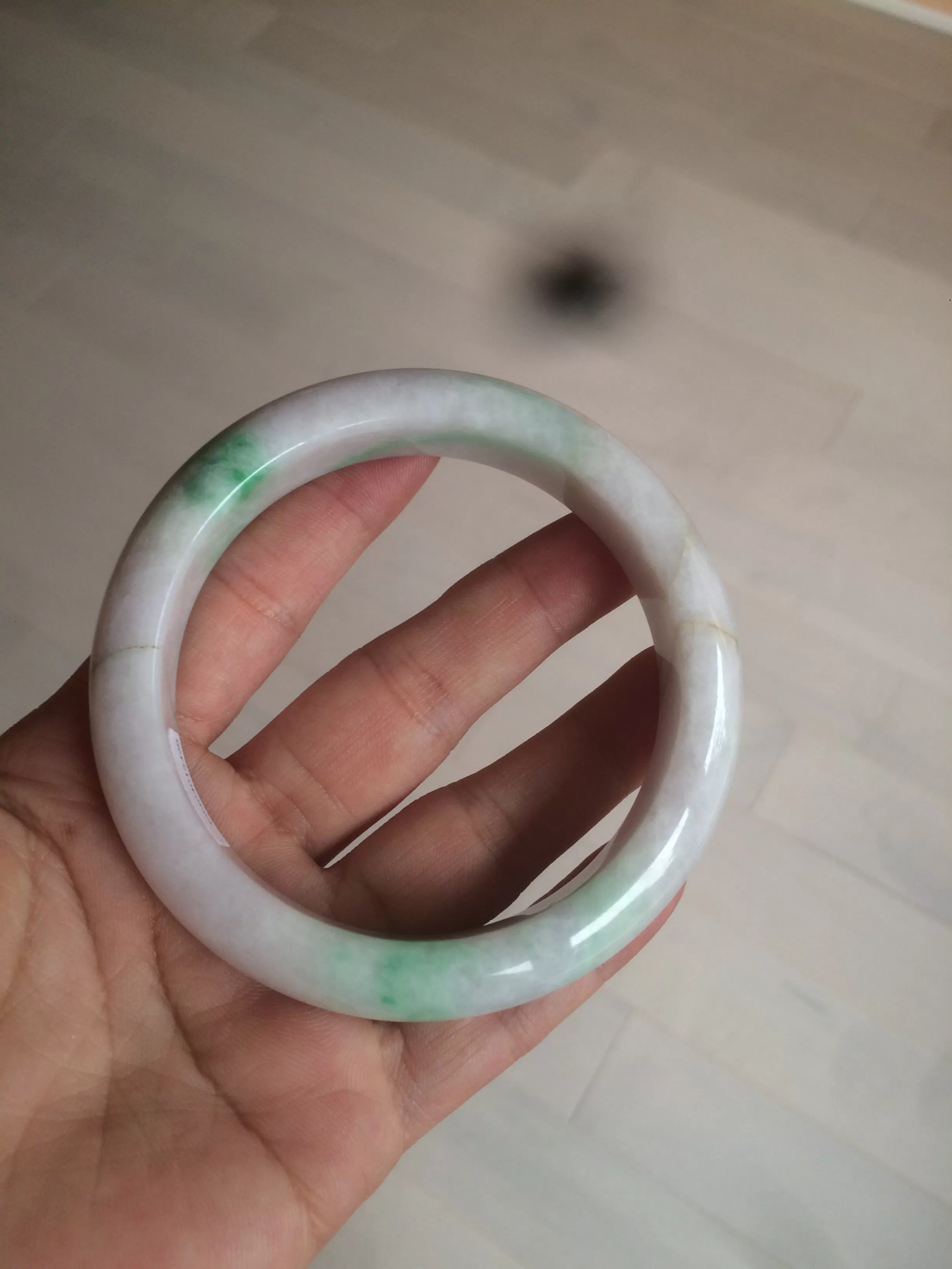 61.8 mm certified type A 100% Natural sunny green/purple/white Jadeite Jade bangle AX103-5428