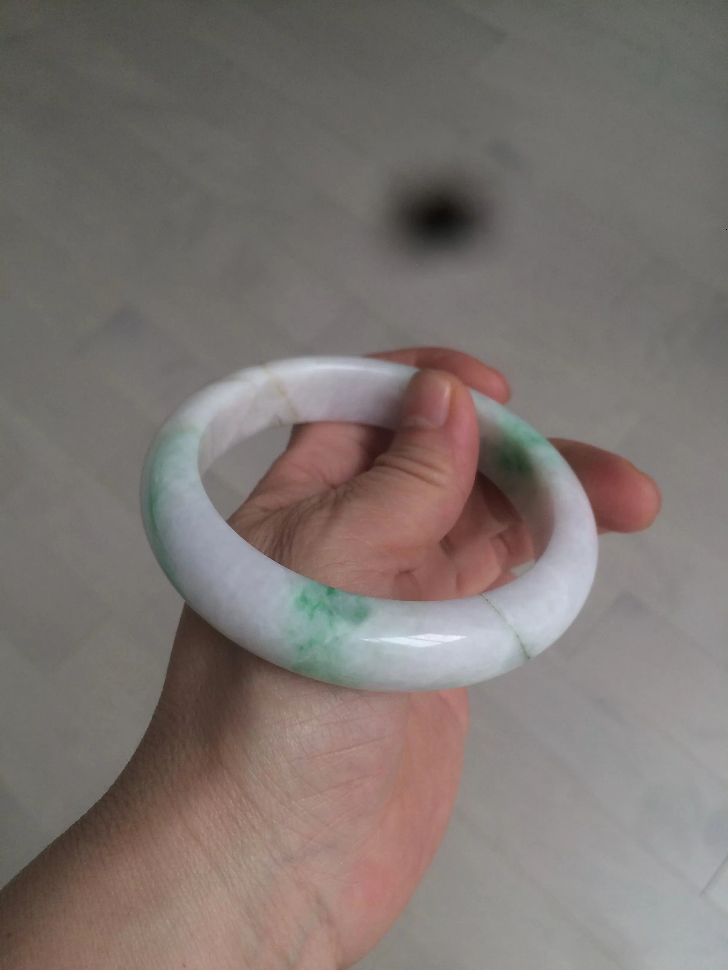 61.8 mm certified type A 100% Natural sunny green/purple/white Jadeite Jade bangle AX103-5428