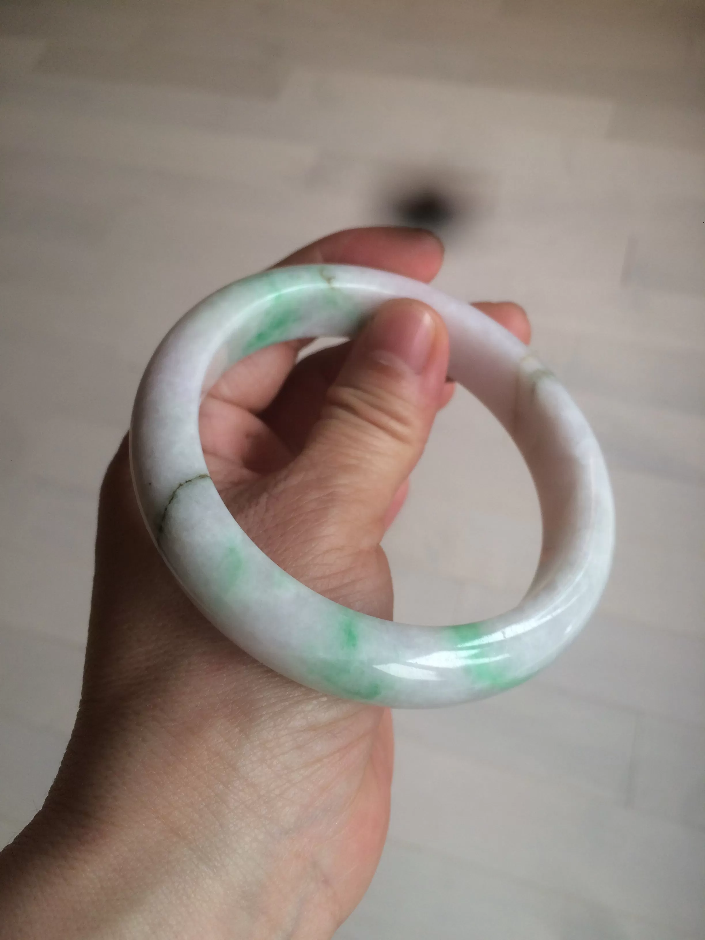 61.8 mm certified type A 100% Natural sunny green/purple/white Jadeite Jade bangle AX103-5428