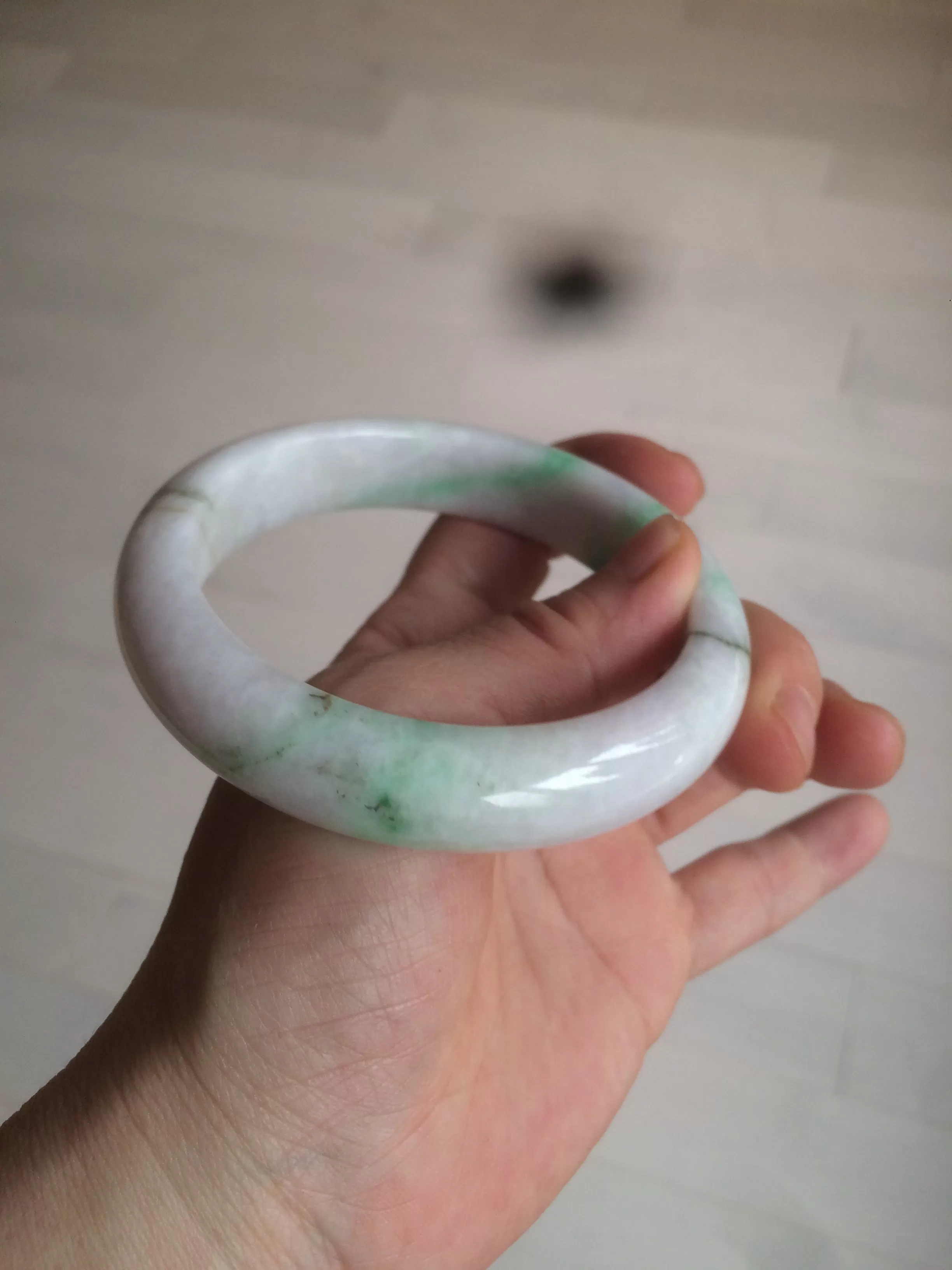 61.8 mm certified type A 100% Natural sunny green/purple/white Jadeite Jade bangle AX103-5428