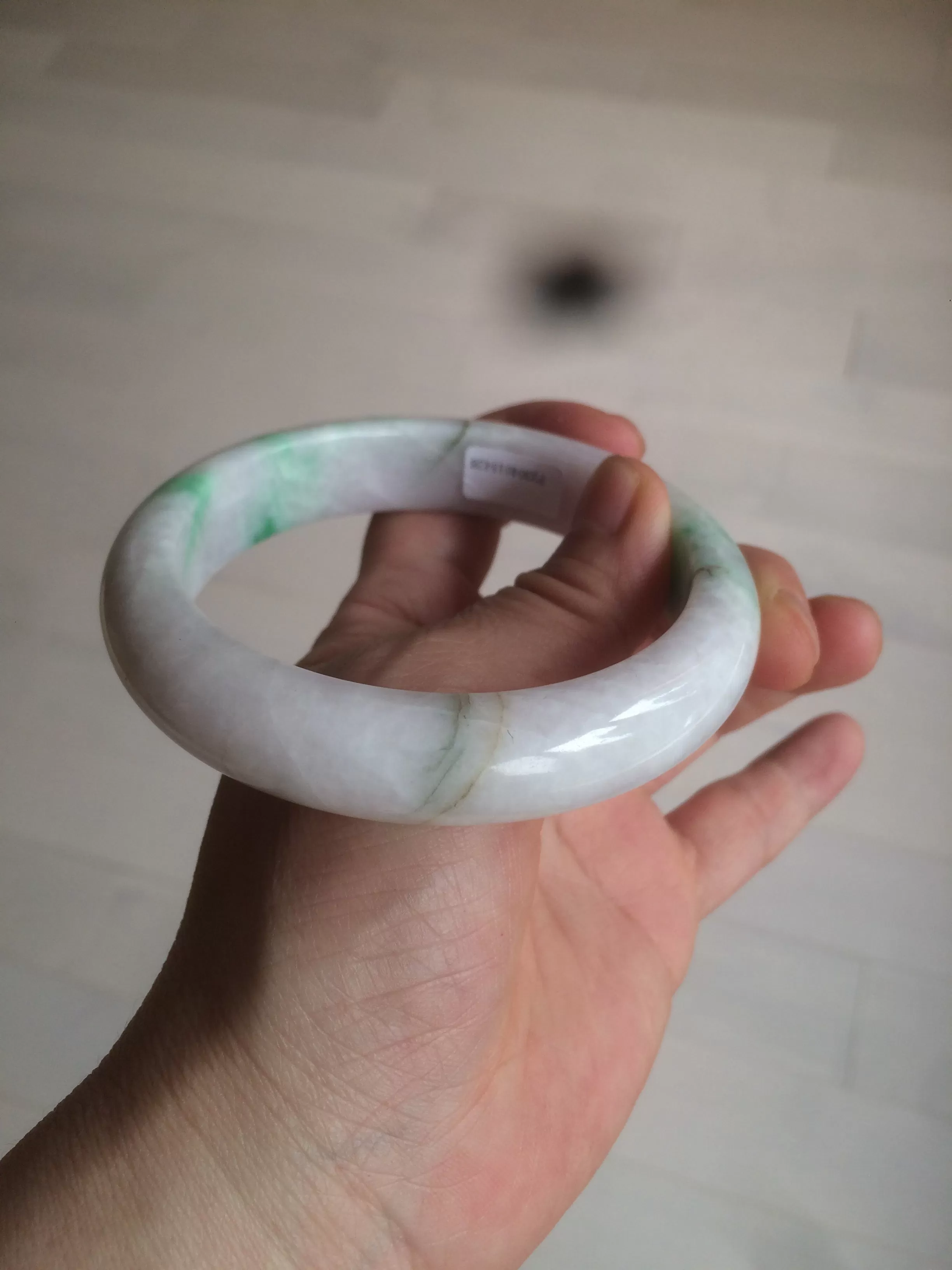 61.8 mm certified type A 100% Natural sunny green/purple/white Jadeite Jade bangle AX103-5428