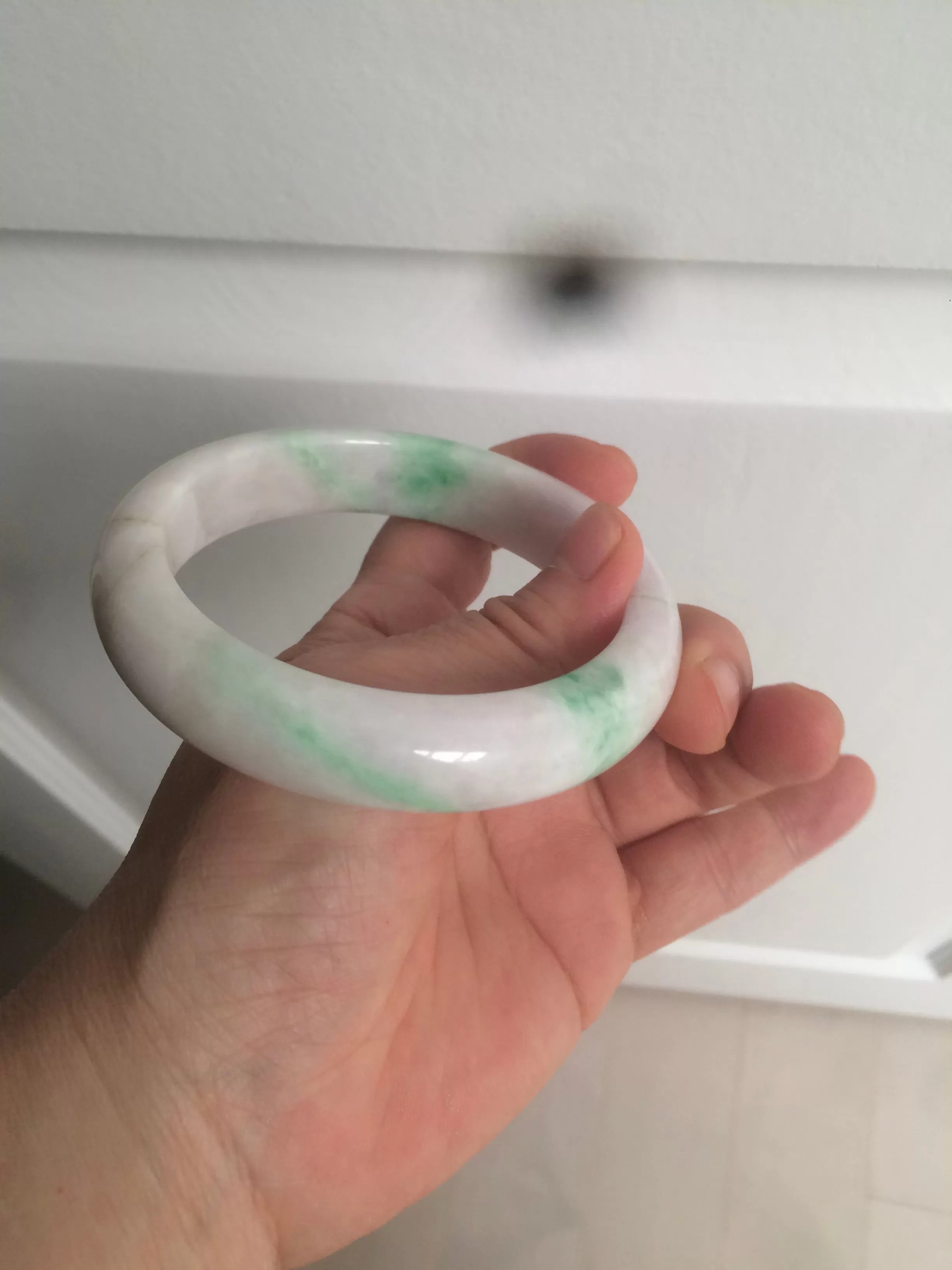 61.8 mm certified type A 100% Natural sunny green/purple/white Jadeite Jade bangle AX103-5428