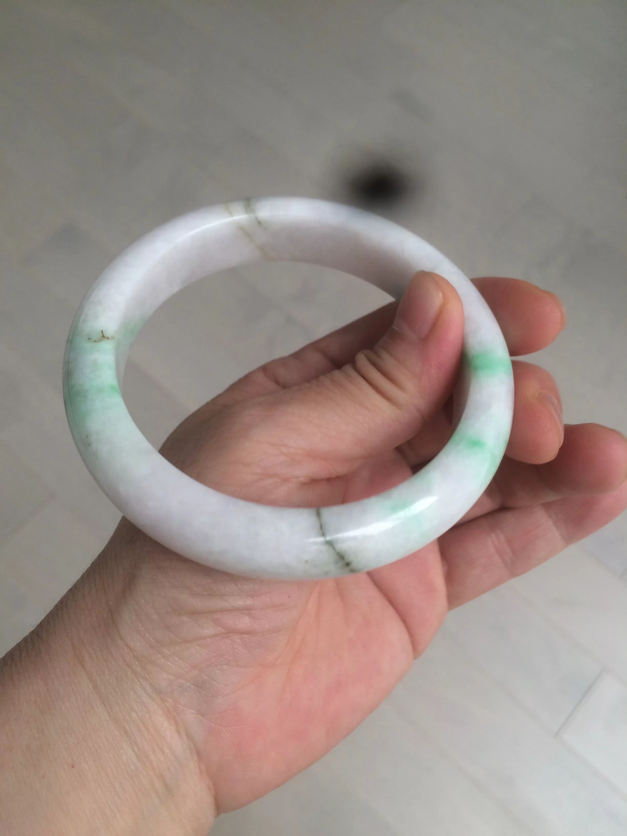 61.8 mm certified type A 100% Natural sunny green/purple/white Jadeite Jade bangle AX103-5428