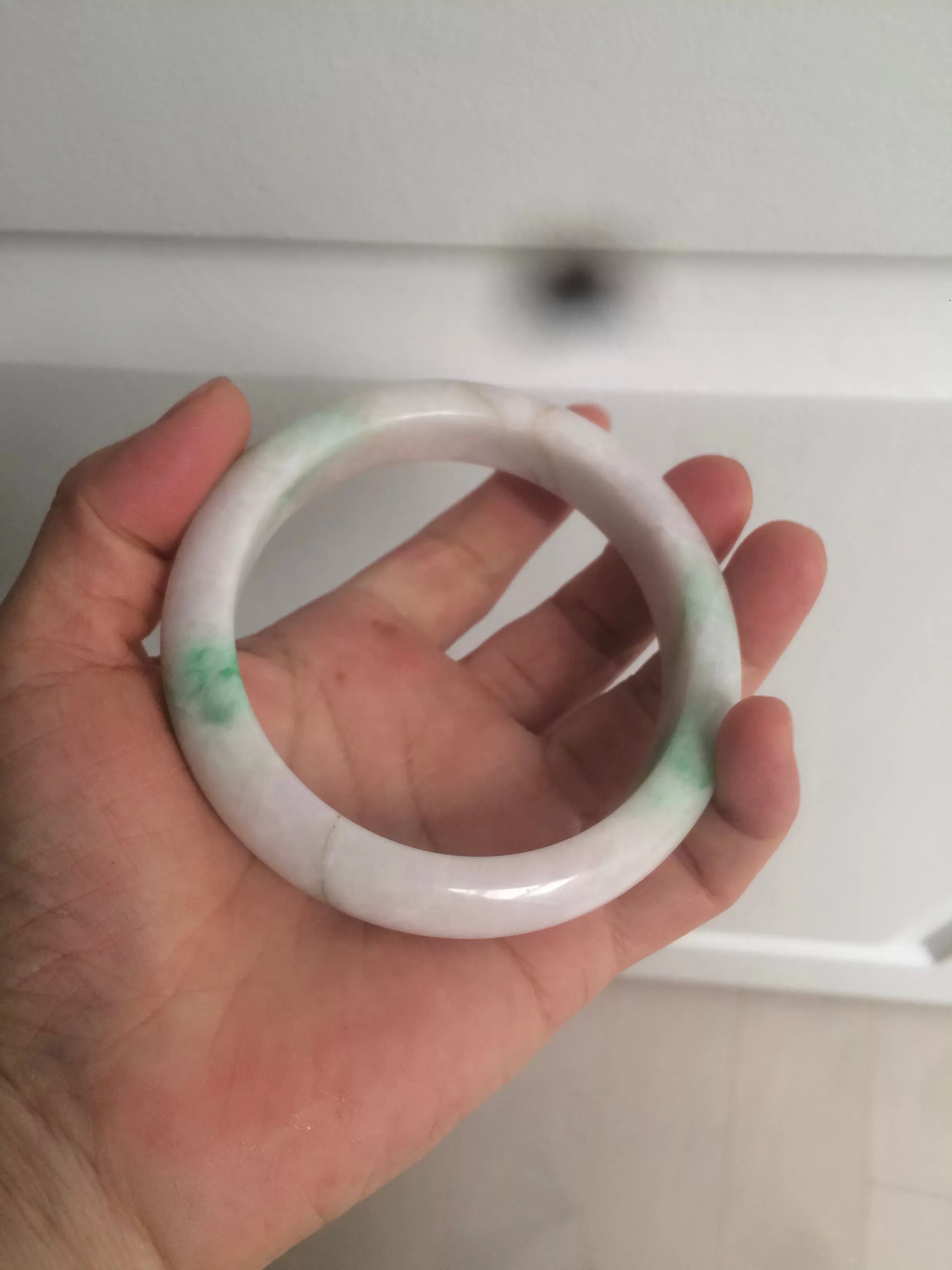 61.8 mm certified type A 100% Natural sunny green/purple/white Jadeite Jade bangle AX103-5428