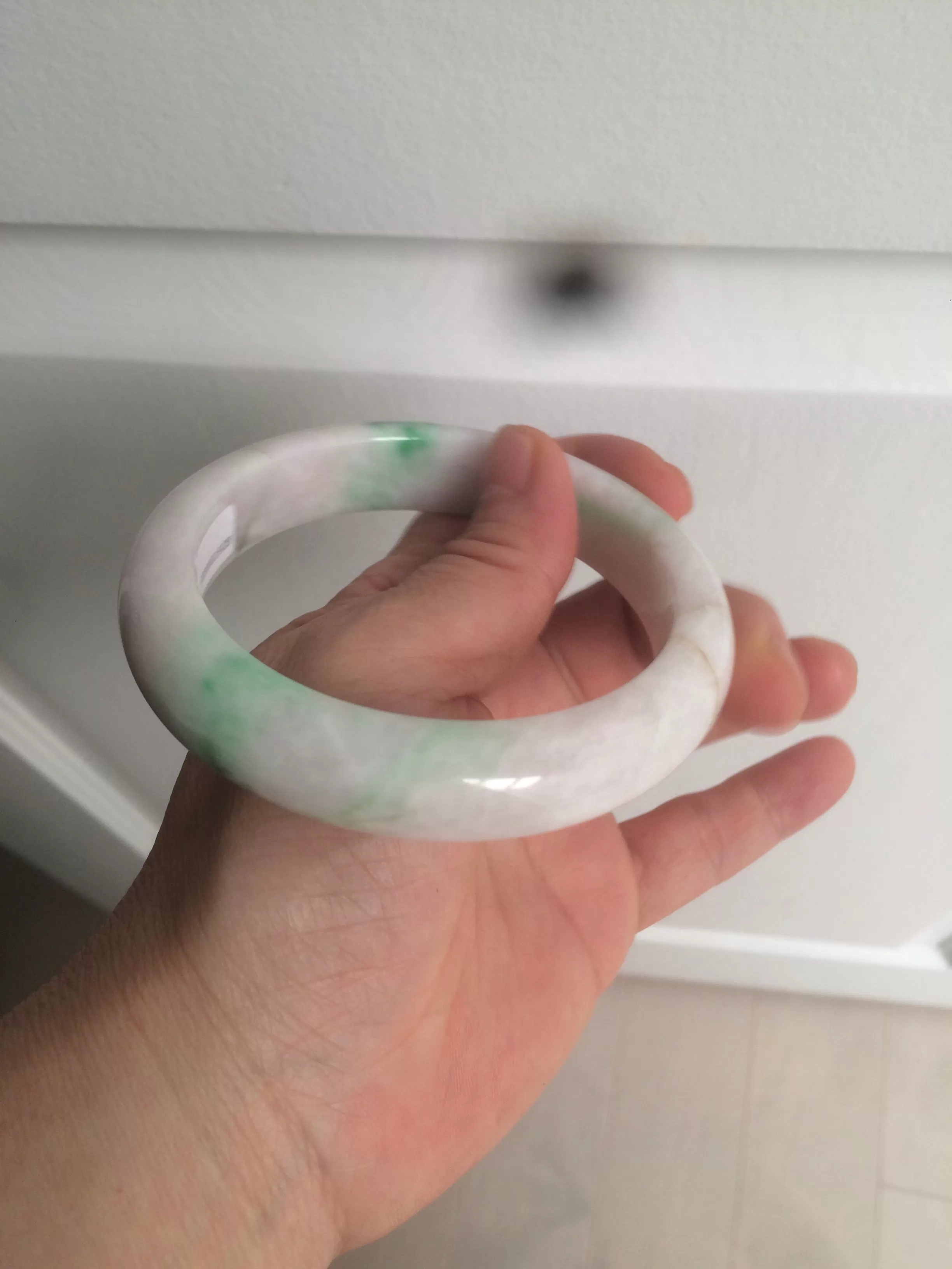 61.8 mm certified type A 100% Natural sunny green/purple/white Jadeite Jade bangle AX103-5428