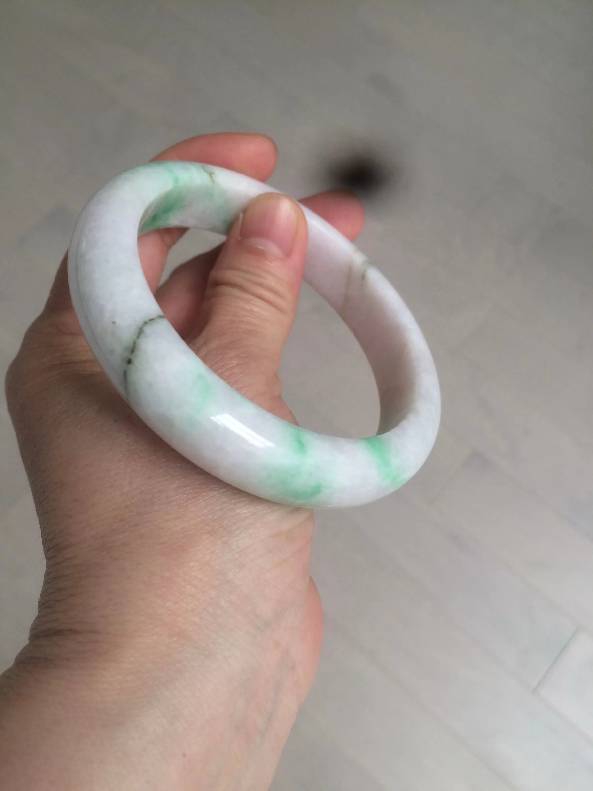 61.8 mm certified type A 100% Natural sunny green/purple/white Jadeite Jade bangle AX103-5428