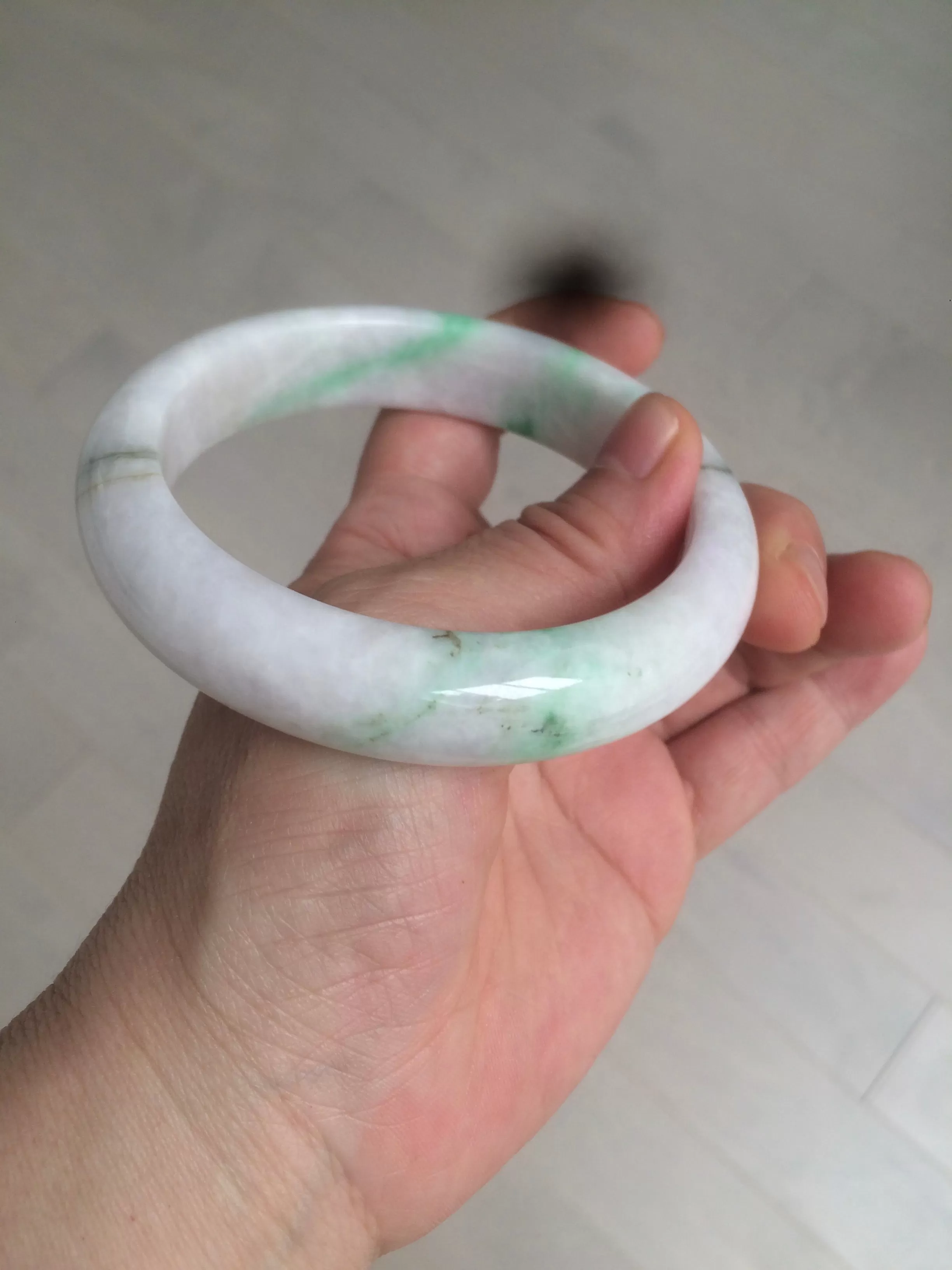 61.8 mm certified type A 100% Natural sunny green/purple/white Jadeite Jade bangle AX103-5428