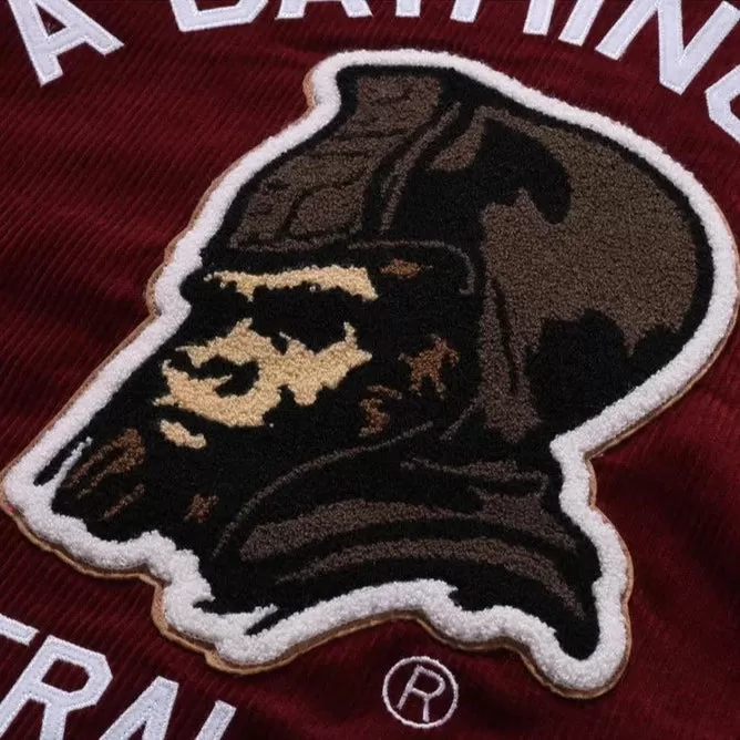 A BATHING APE GENERAL CORDUROY VARSITY JACKET - BURGUNDY