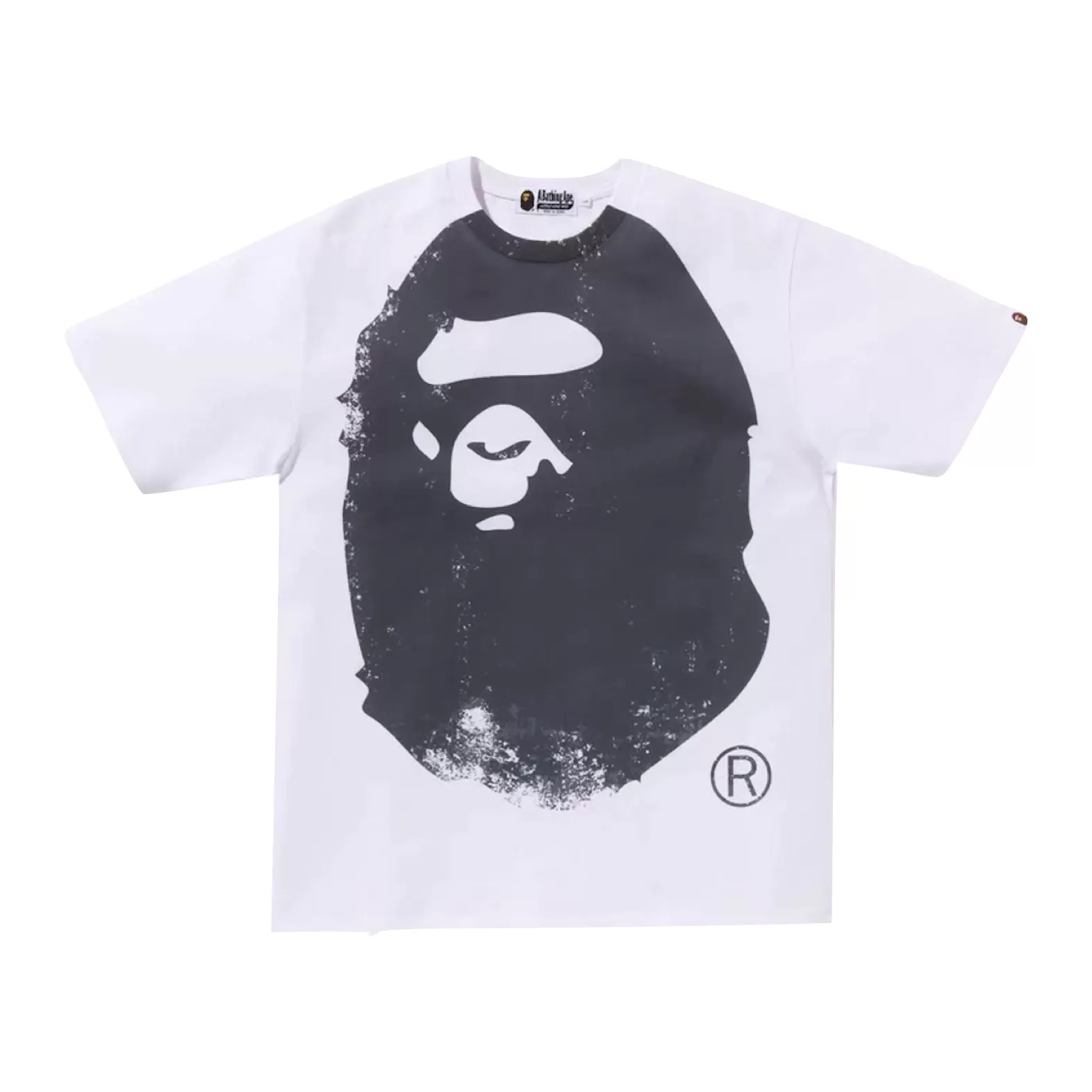 A BATHING APE OVERPRINTED APE HEAD TEE - WHITE