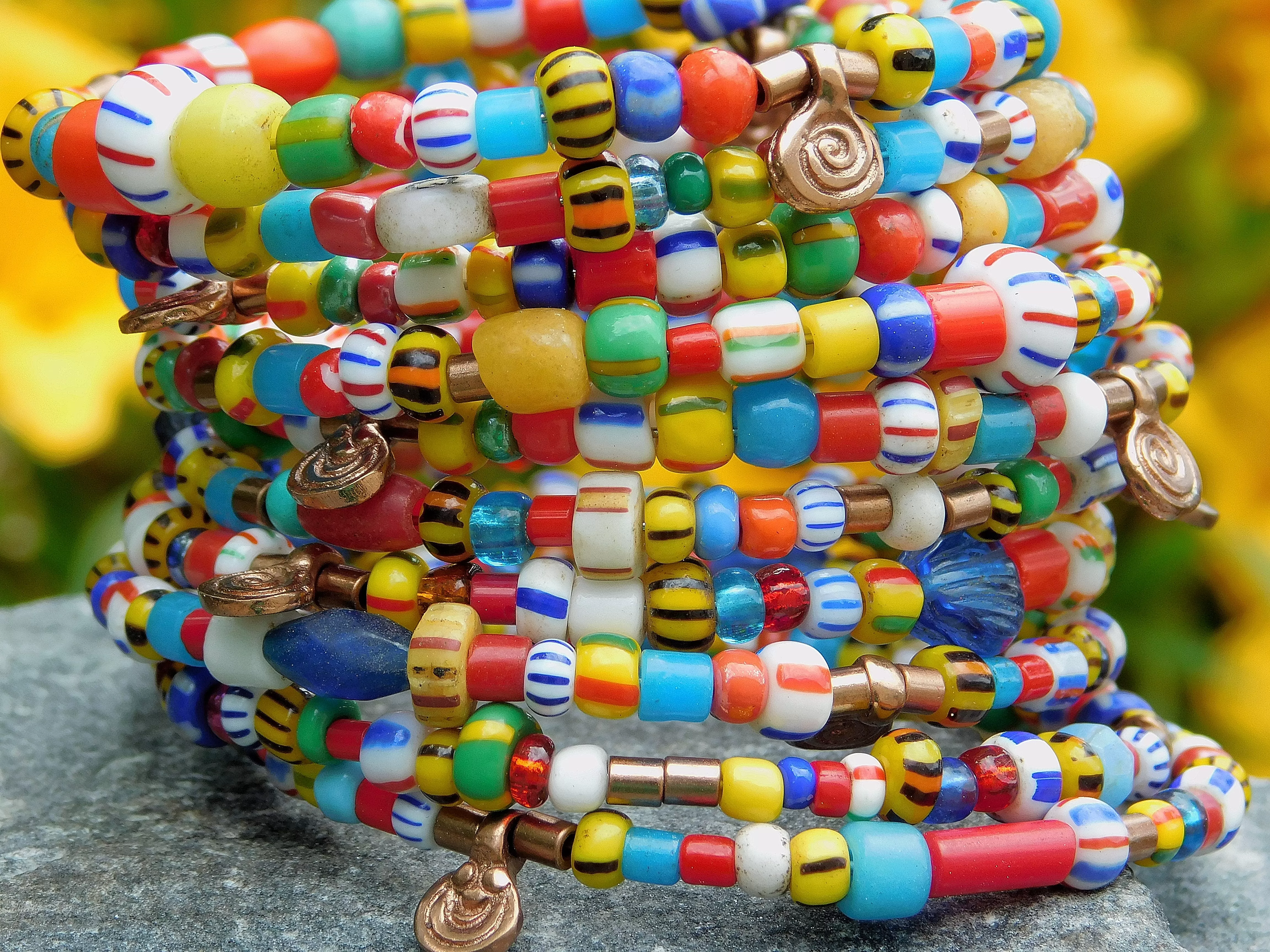 African Christmas Beads Bangle with Mini Baule Charms