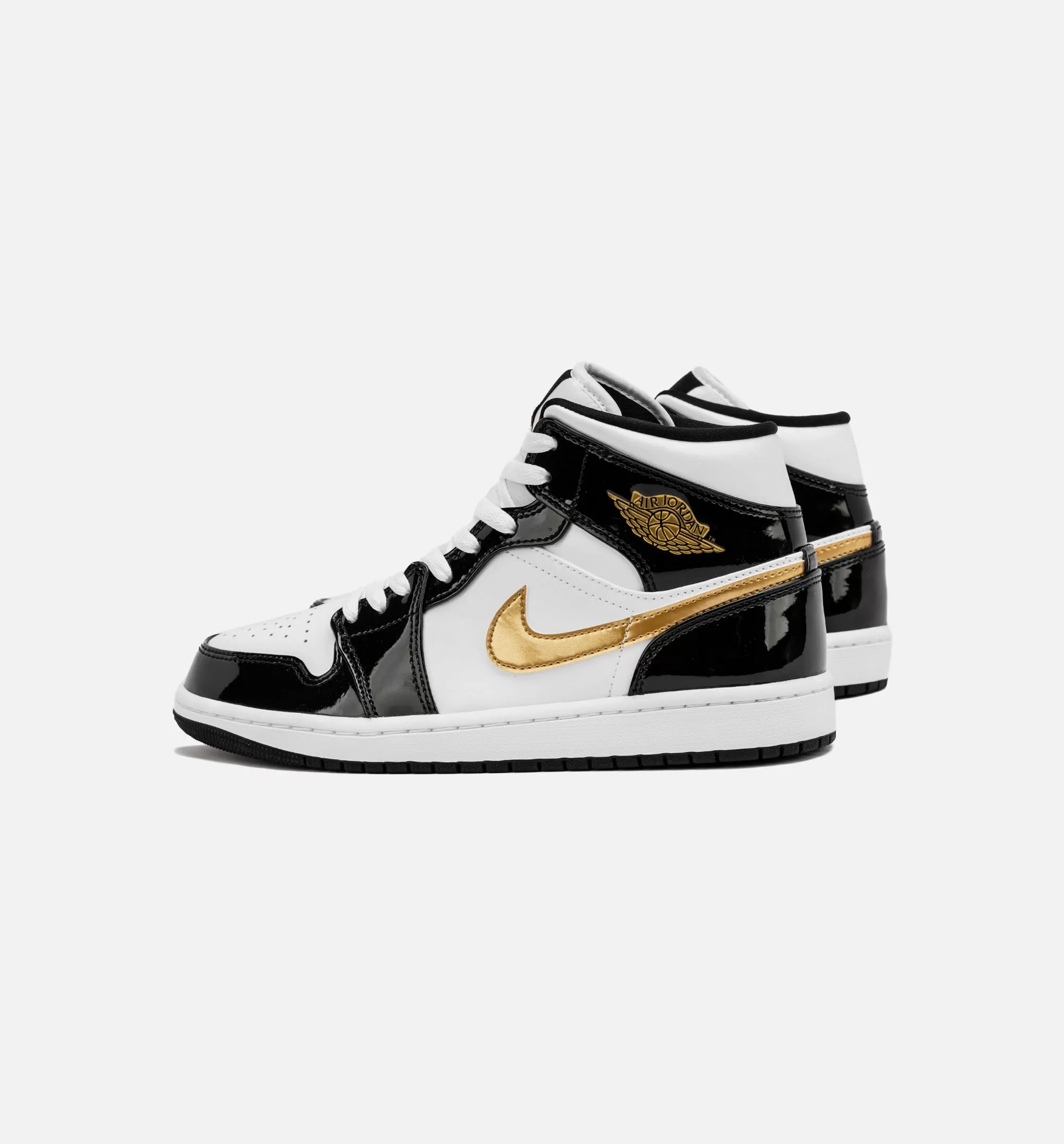 Air Jordan 1 Retro Mid SE Patent Black Gold Mens Lifestyle Shoe - Black/Gold