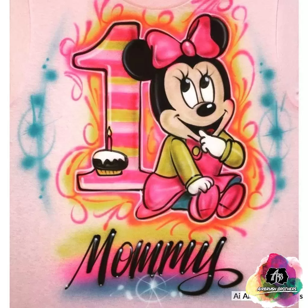 Airbrush Minnie Mouse Birthday With Number Shirt Design