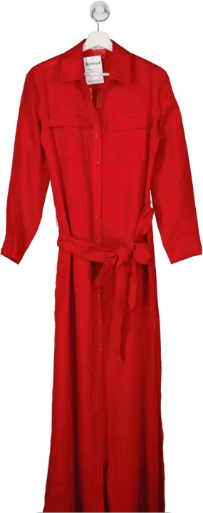 Alice   Olivia Red Keara Belted Linen Maxi Shirt Dress UK S