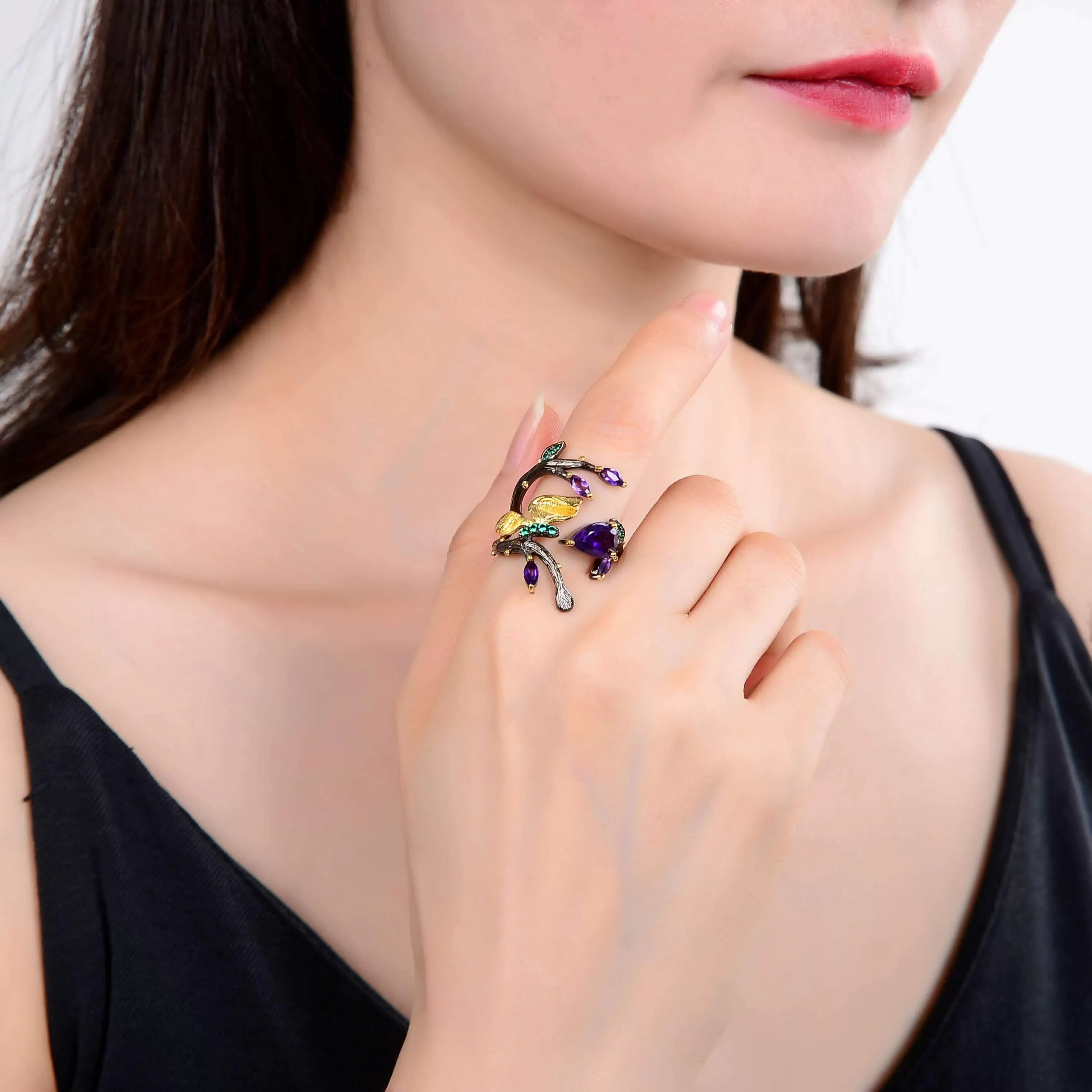 Amethyst Gold-Plated Petal Ring