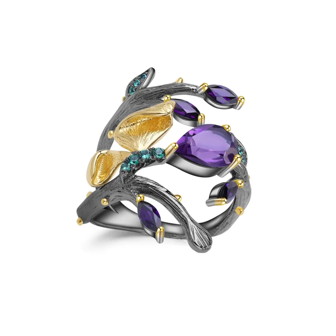 Amethyst Gold-Plated Petal Ring