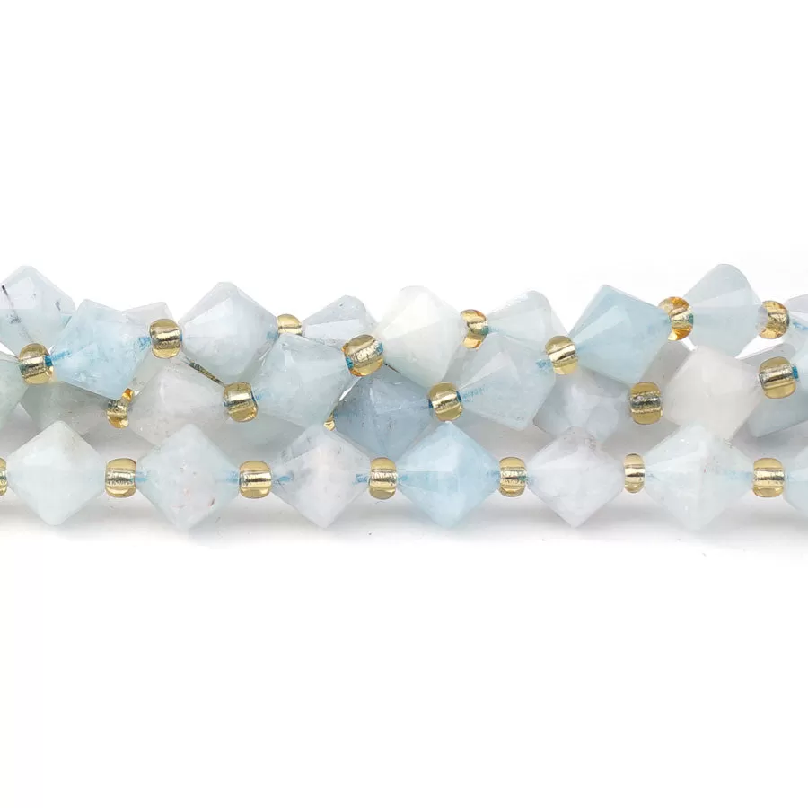 Aquamarine Natural 8mm Bicone Faceted - 15-16 Inch