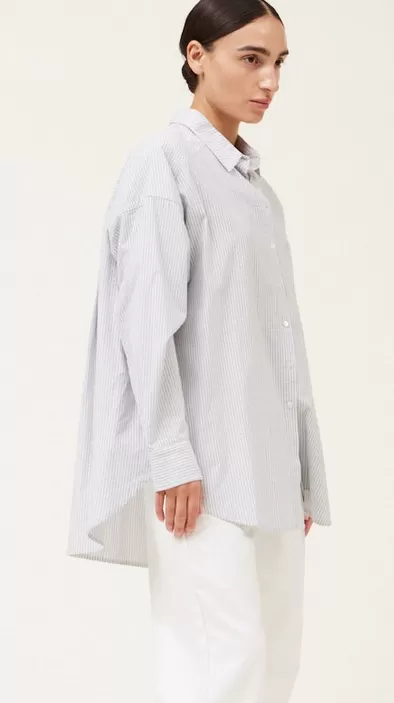 Ashton Oversized Cotton Button Up in Chambray