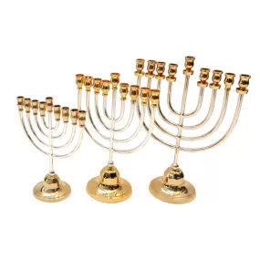 Authentic Temple Menorah HANUKKAH Gold & Silver Plated Candle Holder Israel