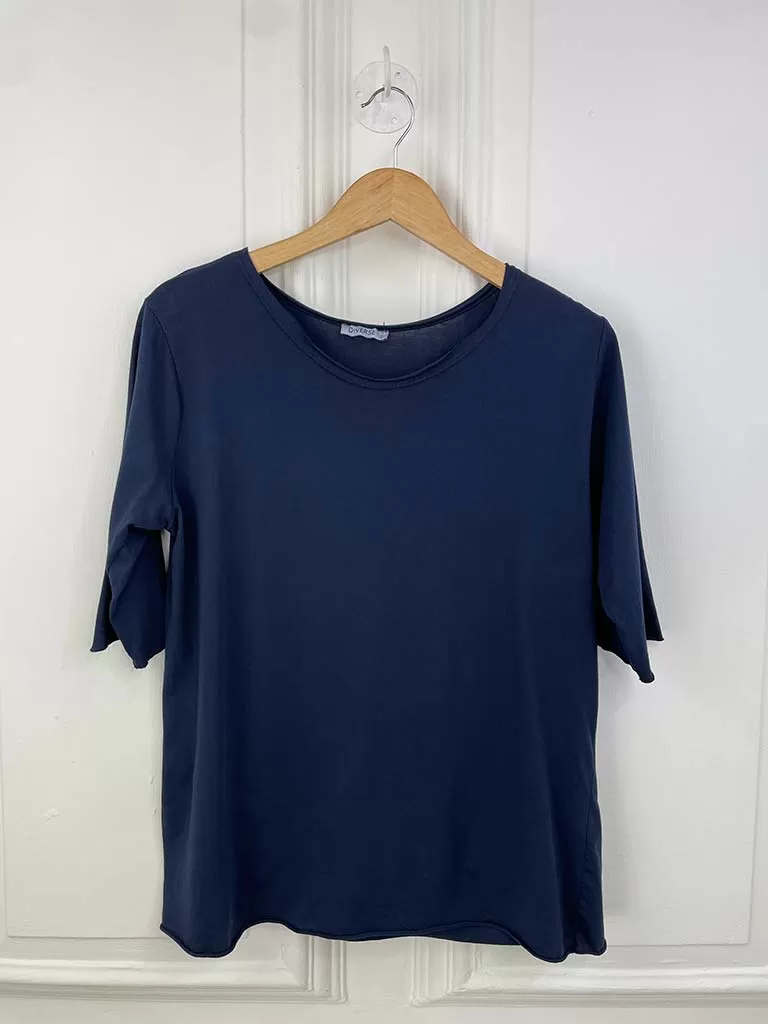 Basic Half Sleeve Slub Top - Navy